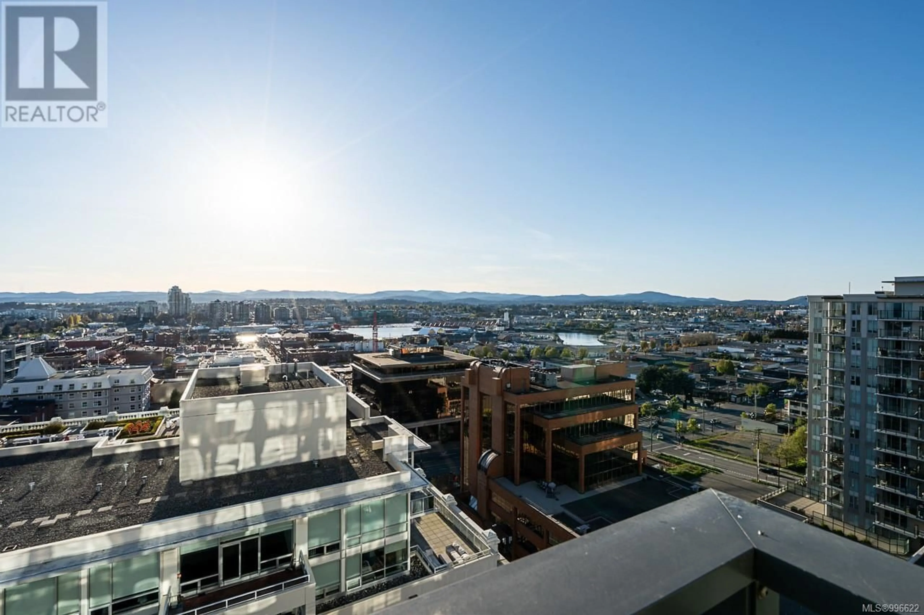 A pic from outside/outdoor area/front of a property/back of a property/a pic from drone, city buildings view from balcony for 1402 - 777 HERALD STREET, Victoria British Columbia V8T0C7