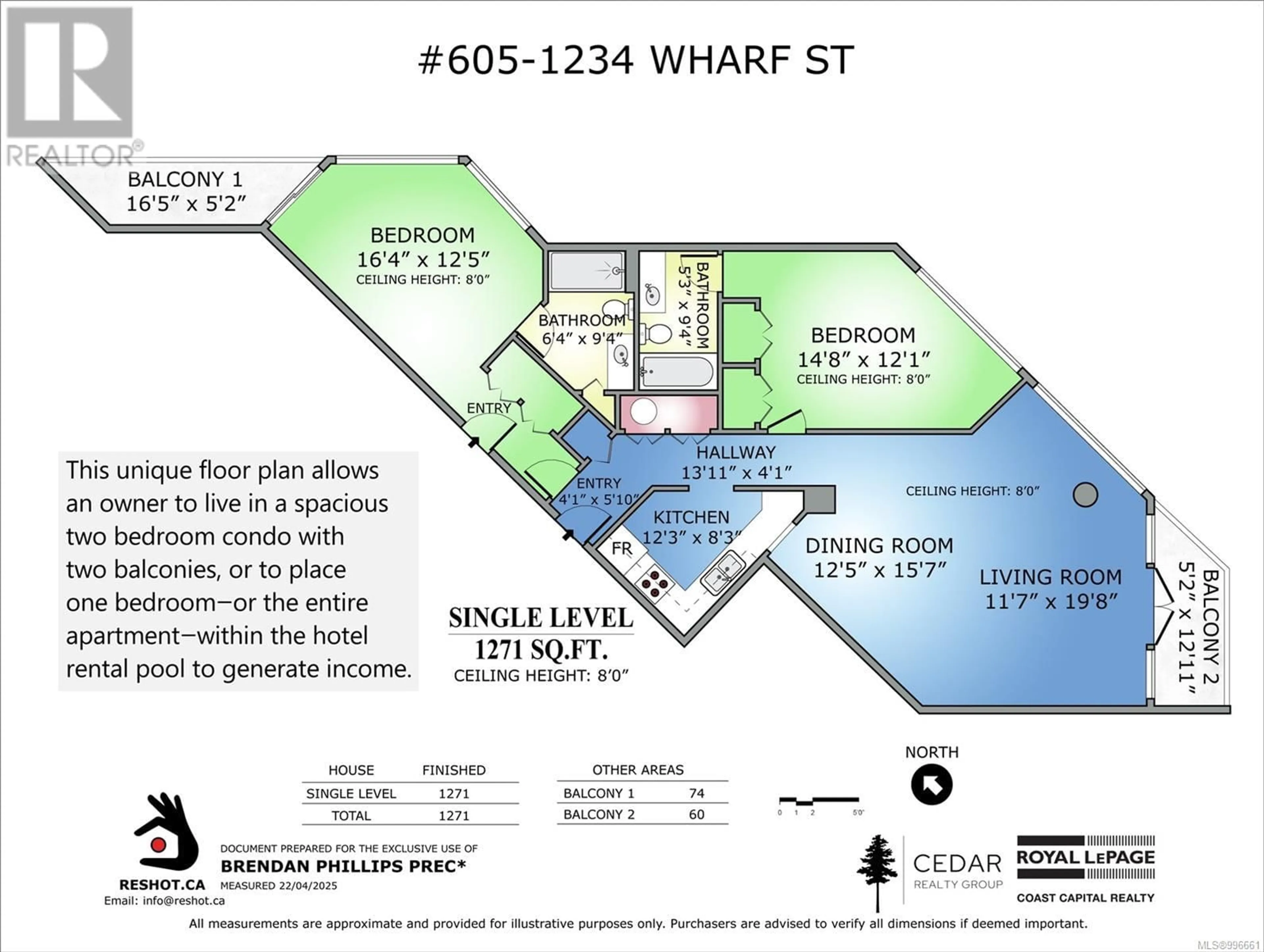 Floor plan for 605 - 1234 WHARF STREET, Victoria British Columbia V8W3H9