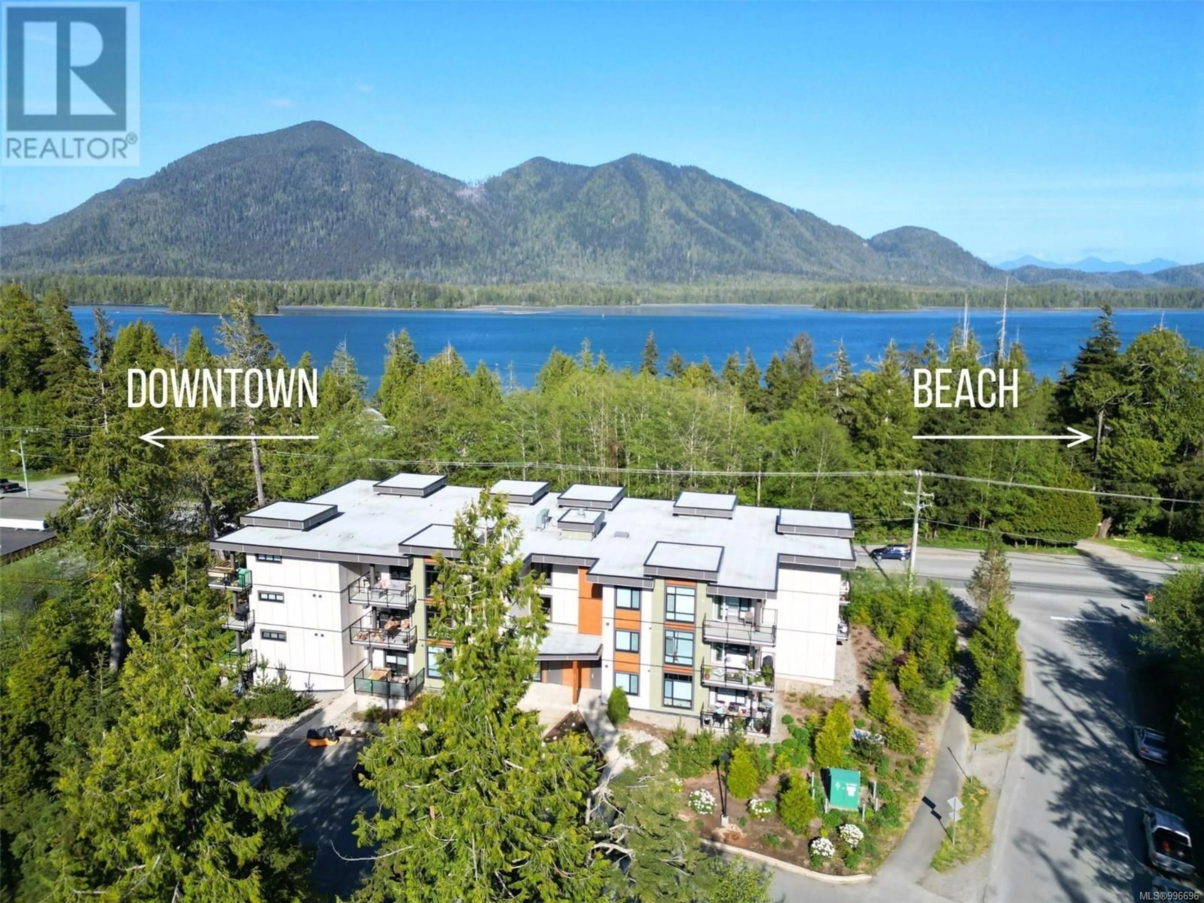A pic from outside/outdoor area/front of a property/back of a property/a pic from drone, water/lake/river/ocean view for 201 - 700 YEW WOOD ROAD, Tofino British Columbia V0R2Z0