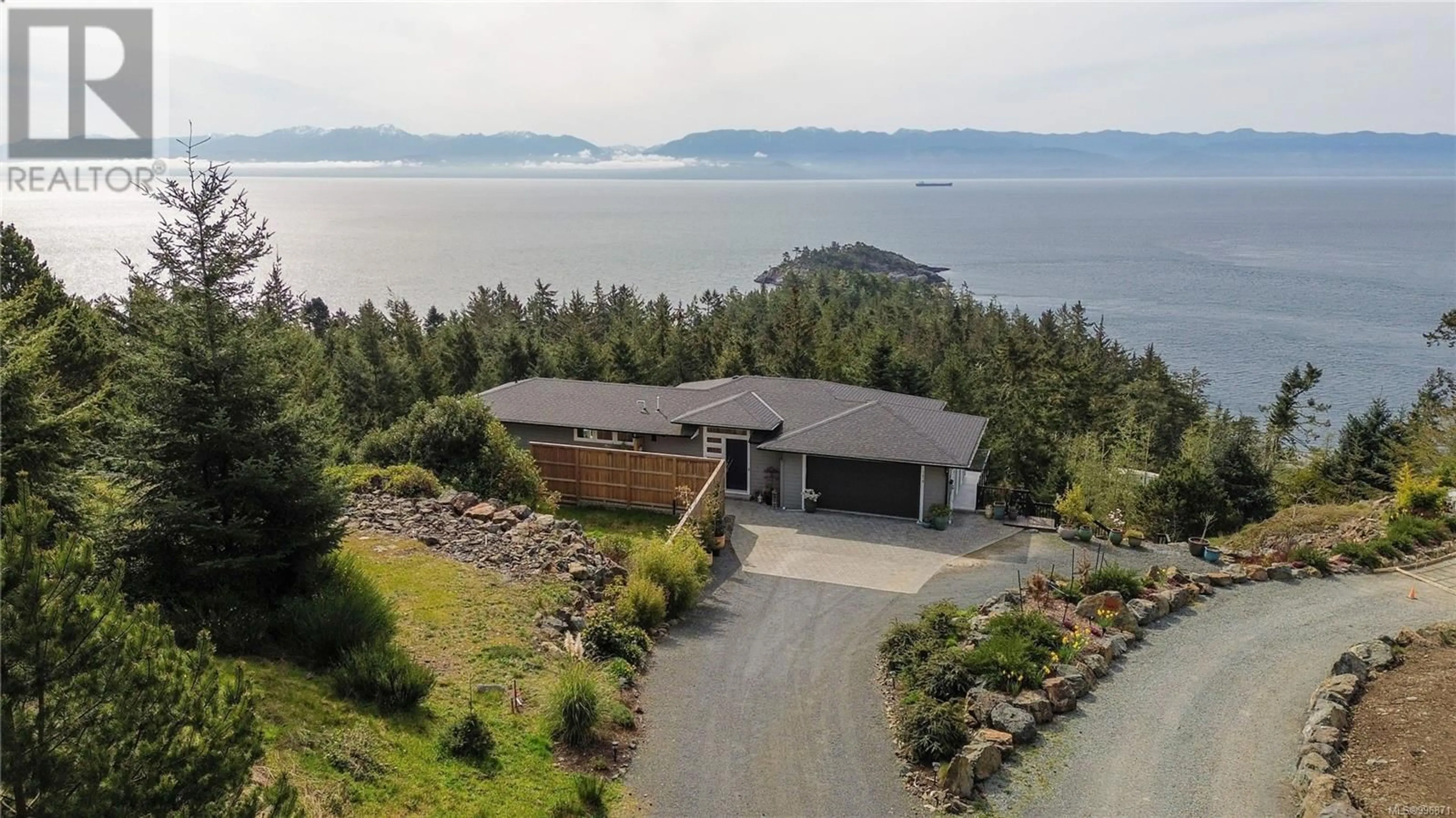 A pic from outside/outdoor area/front of a property/back of a property/a pic from drone, water/lake/river/ocean view for 7470 THORNTON HEIGHTS, Sooke British Columbia V9Z1L8