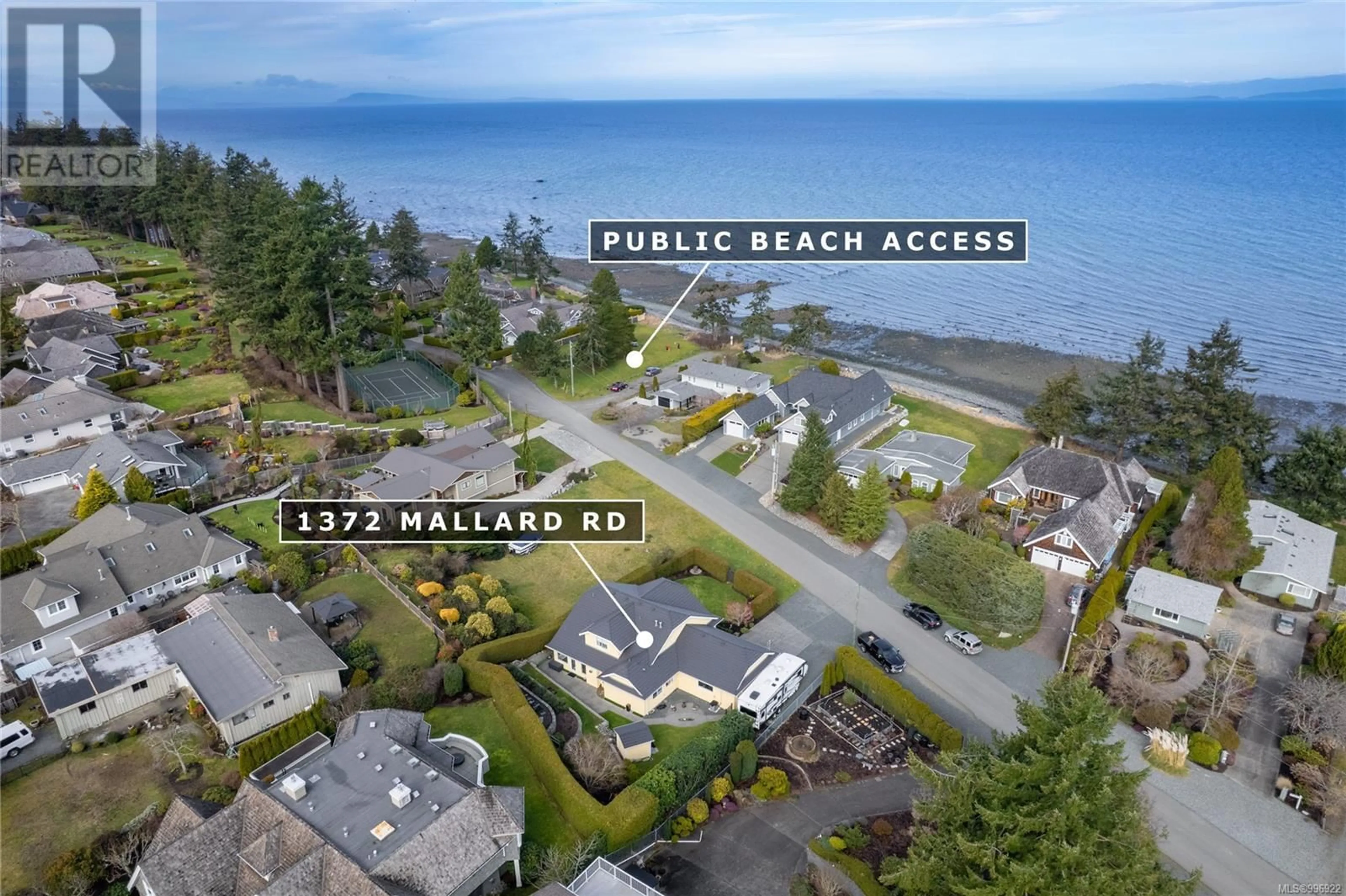 A pic from outside/outdoor area/front of a property/back of a property/a pic from drone, water/lake/river/ocean view for 1372 MALLARD ROAD, French Creek British Columbia V9P2A3