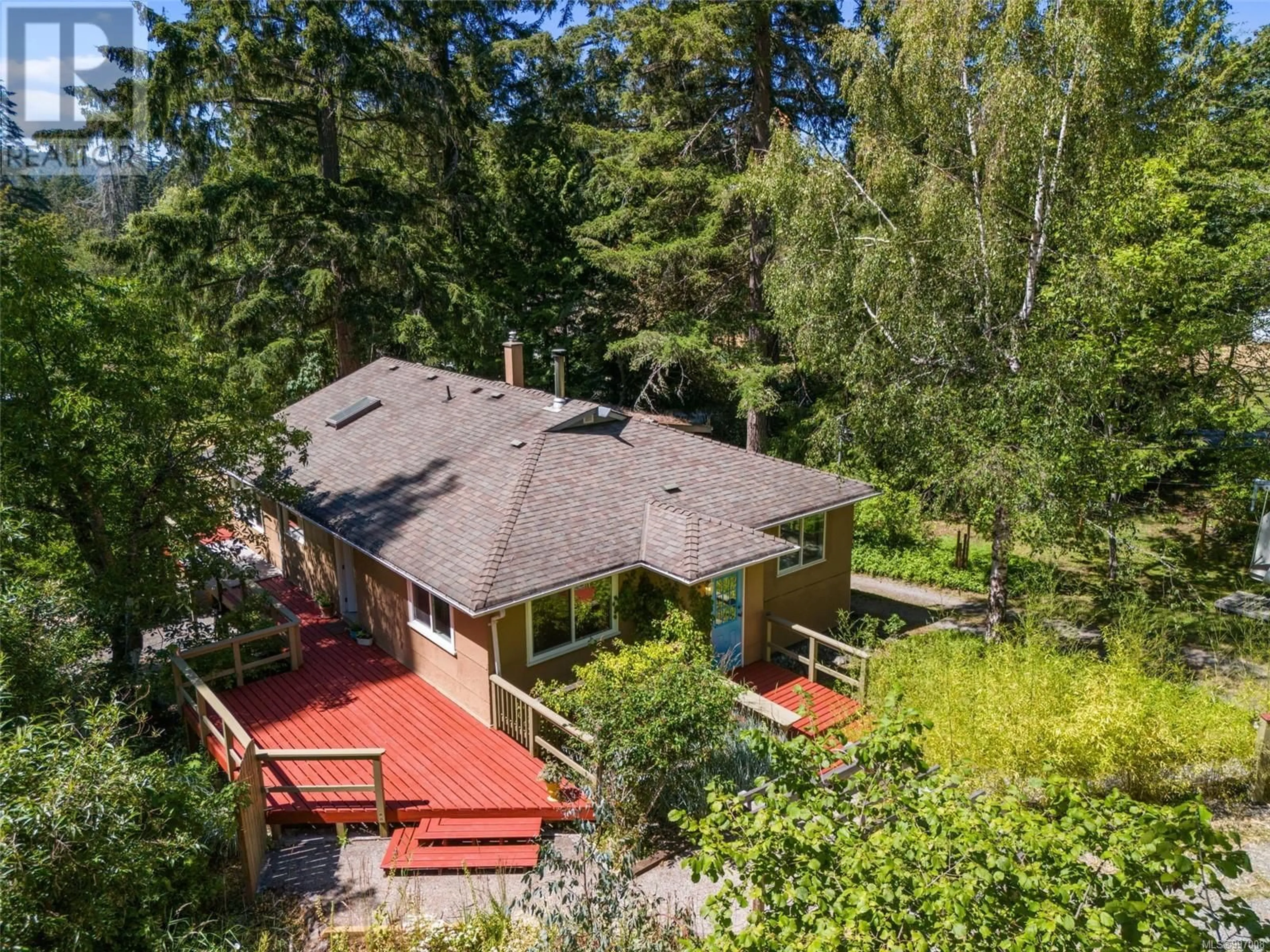 A pic from outside/outdoor area/front of a property/back of a property/a pic from drone, forest/trees view for 5932 WEST SAANICH ROAD, Saanich British Columbia V9E2G4