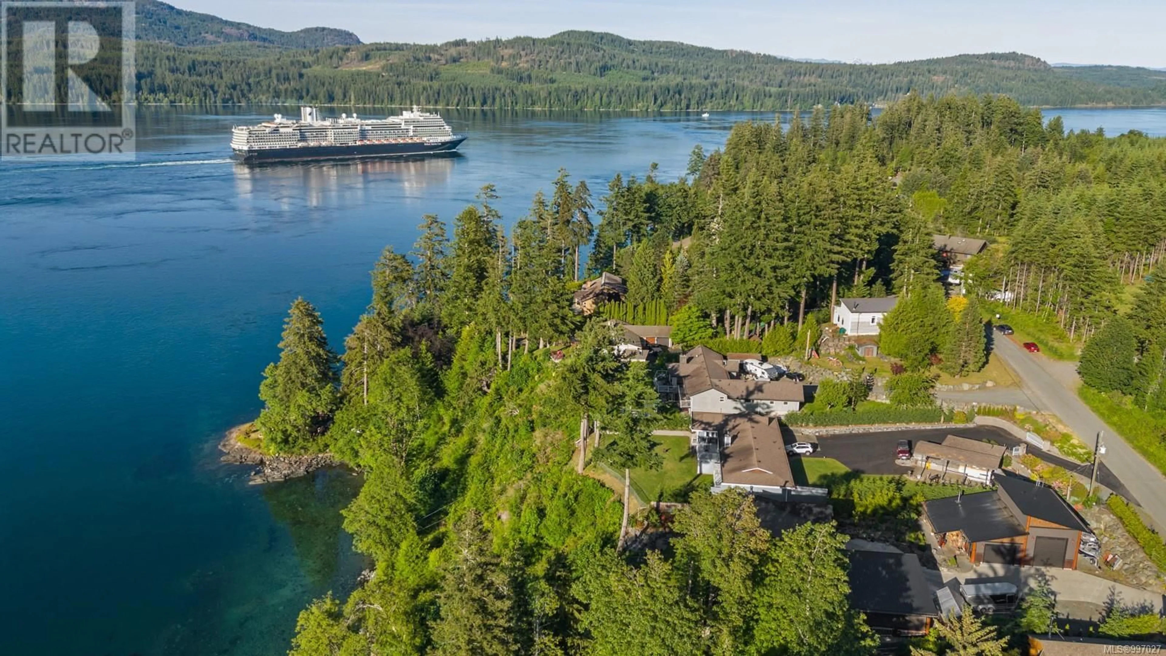 A pic from outside/outdoor area/front of a property/back of a property/a pic from drone, water/lake/river/ocean view for 5760 RACE POINT ROAD, Campbell River British Columbia V9H1N7