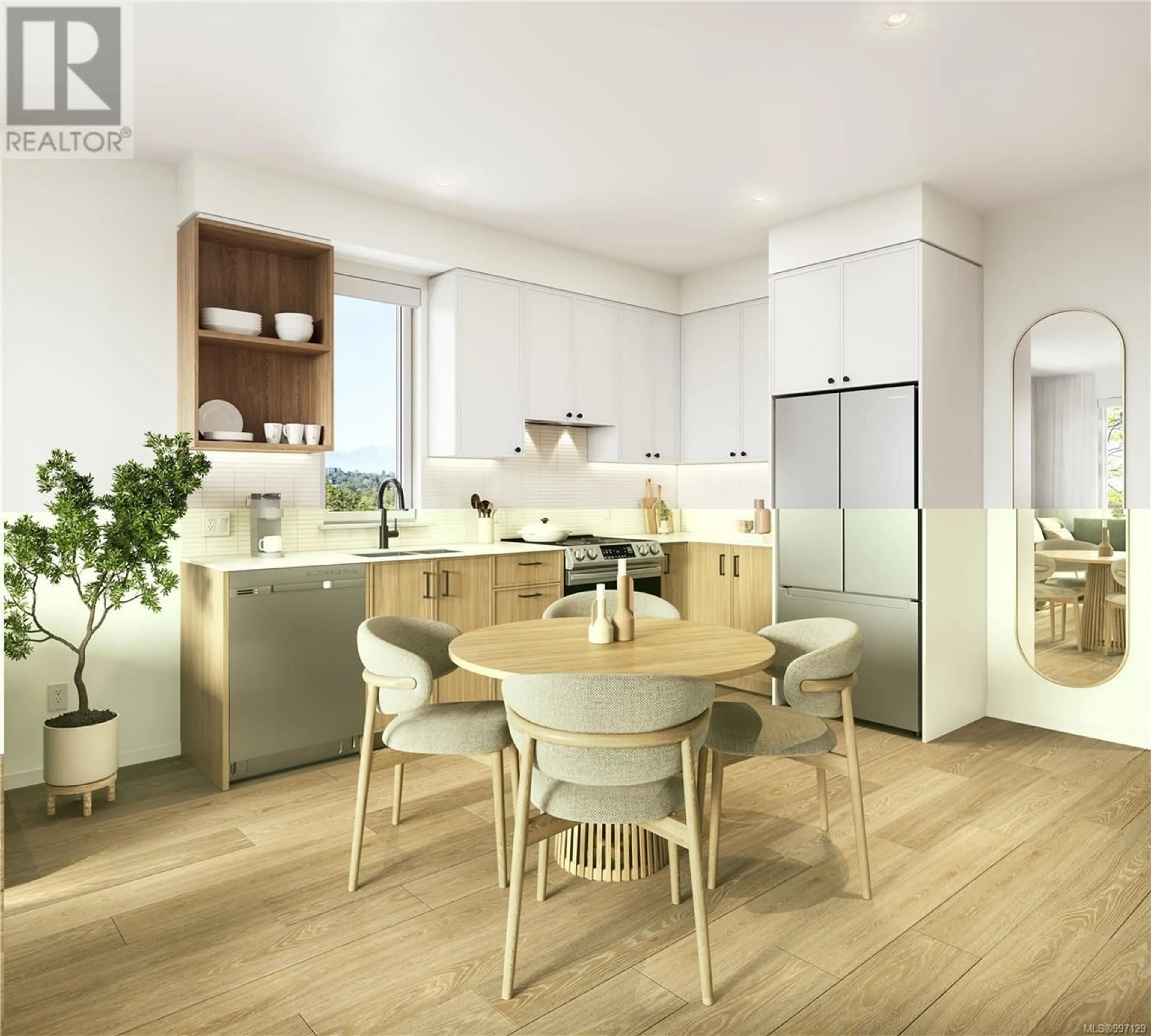 Open concept kitchen, wood/laminate floor for 201 - 3226 SHELBOURNE STREET, Saanich British Columbia V8P5G8