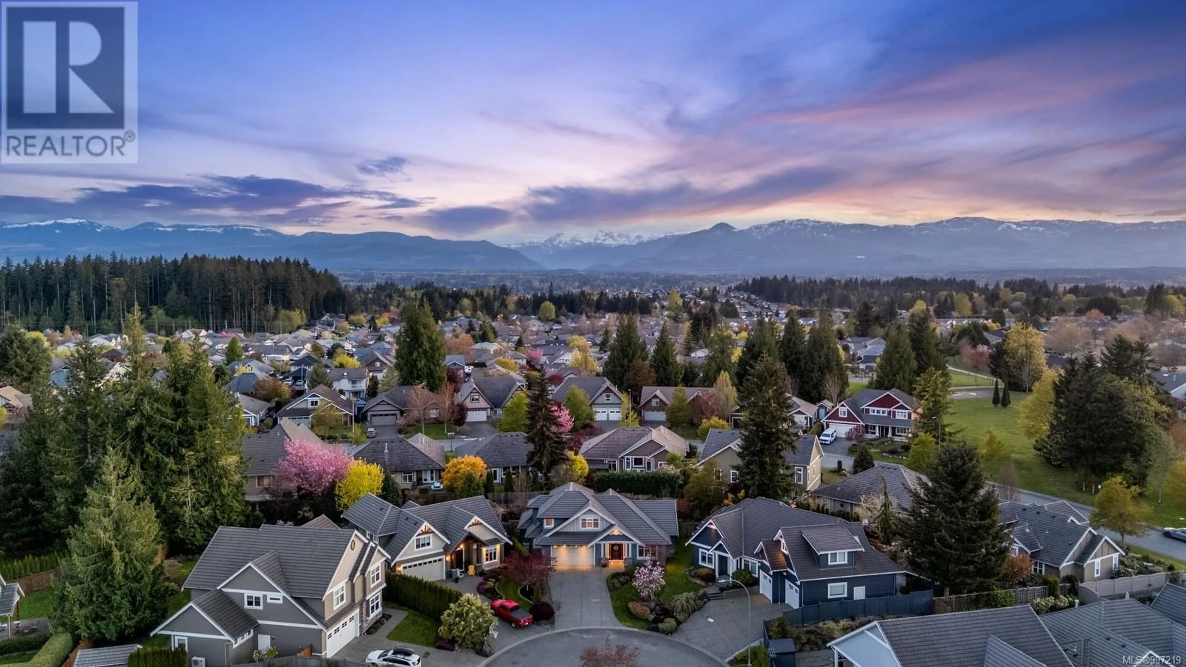 A pic from outside/outdoor area/front of a property/back of a property/a pic from drone, mountain view for 2321 YORKSHIRE PLACE, Courtenay British Columbia V9N4A2