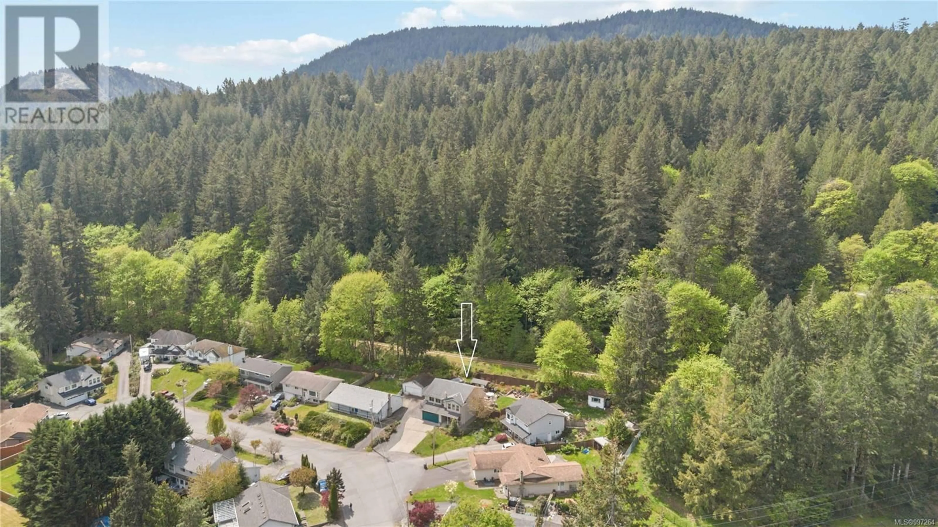 A pic from outside/outdoor area/front of a property/back of a property/a pic from drone, forest/trees view for 2914 PALSSON PLACE, Langford British Columbia V9B5X8