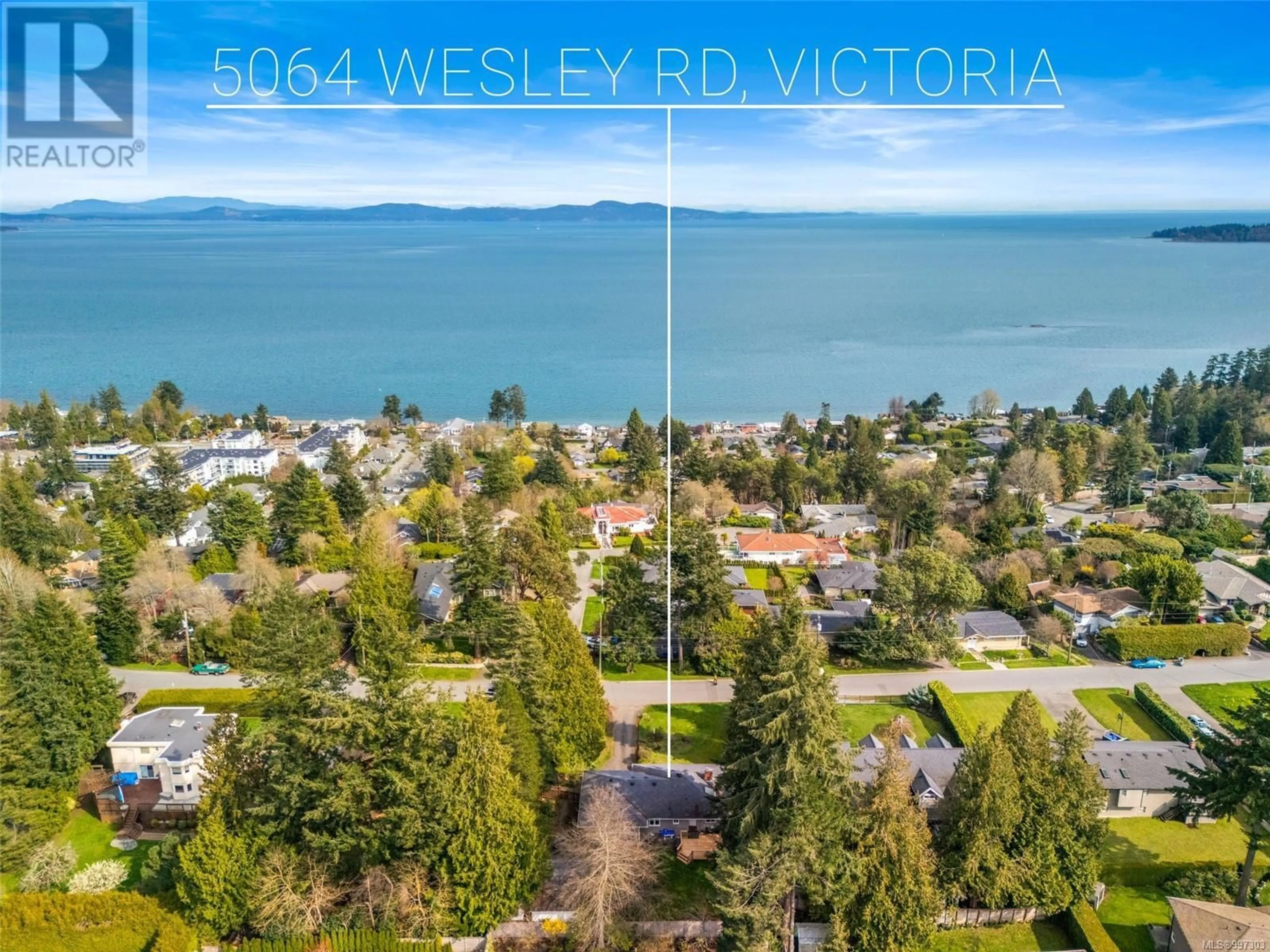 A pic from outside/outdoor area/front of a property/back of a property/a pic from drone, water/lake/river/ocean view for 5064 WESLEY ROAD, Saanich British Columbia V8Y1Z4