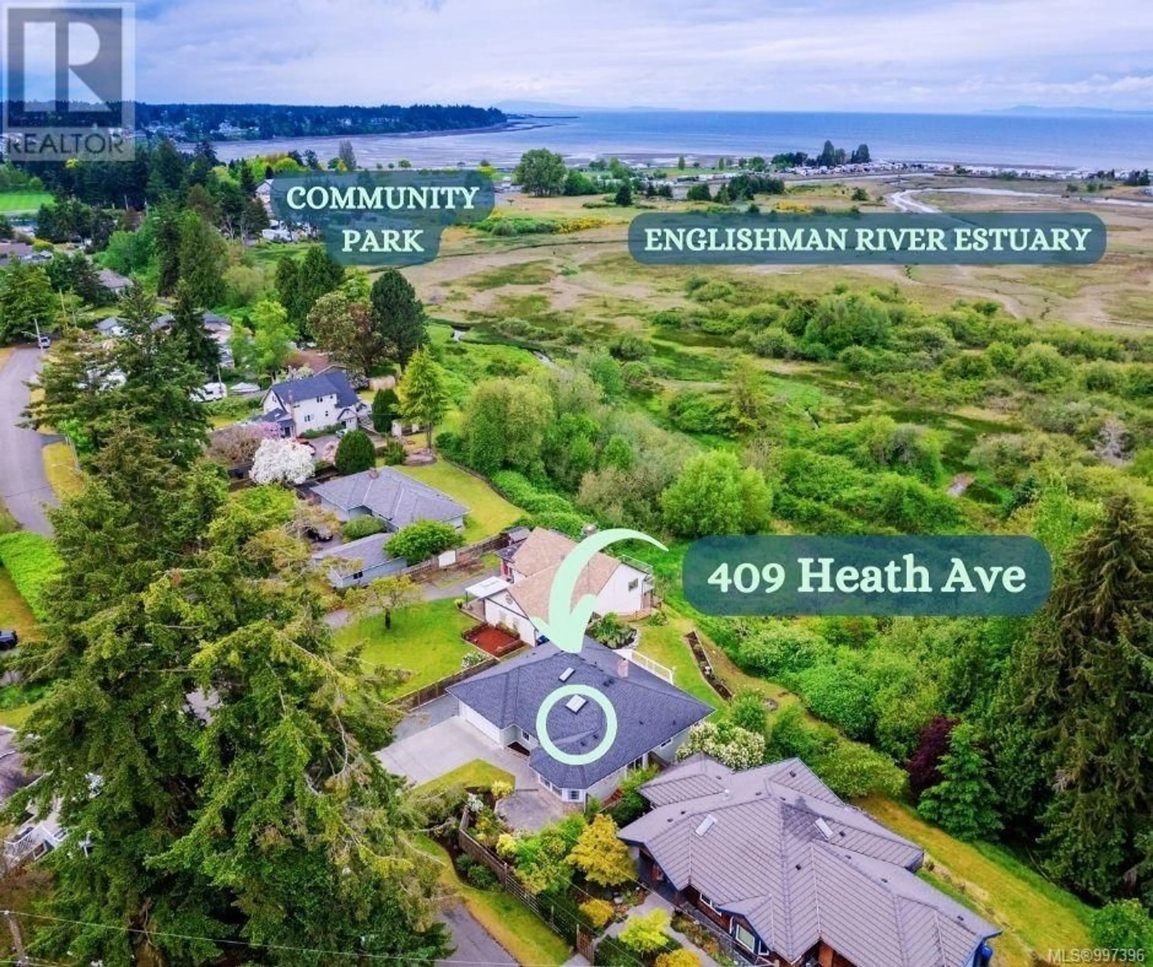 A pic from outside/outdoor area/front of a property/back of a property/a pic from drone, water/lake/river/ocean view for 409 HEATH AVENUE, Parksville British Columbia V9P1V3