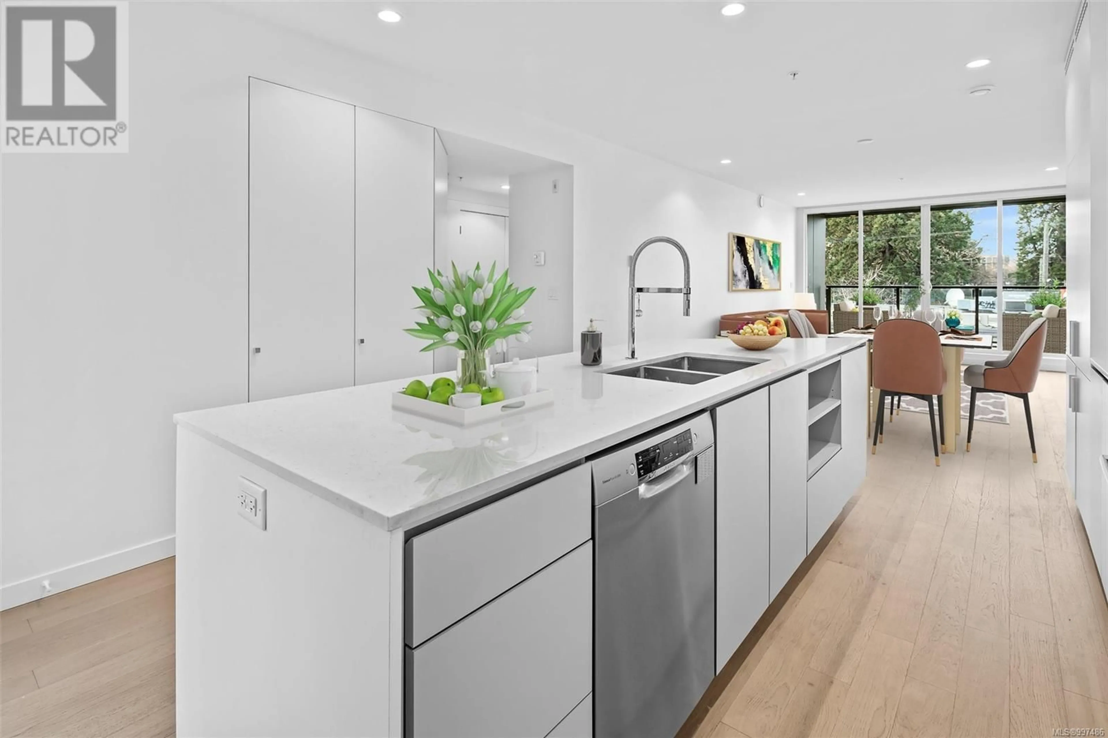 Contemporary kitchen, ceramic/tile floor for 301 - 430 PARRY STREET, Victoria British Columbia V8V2H7
