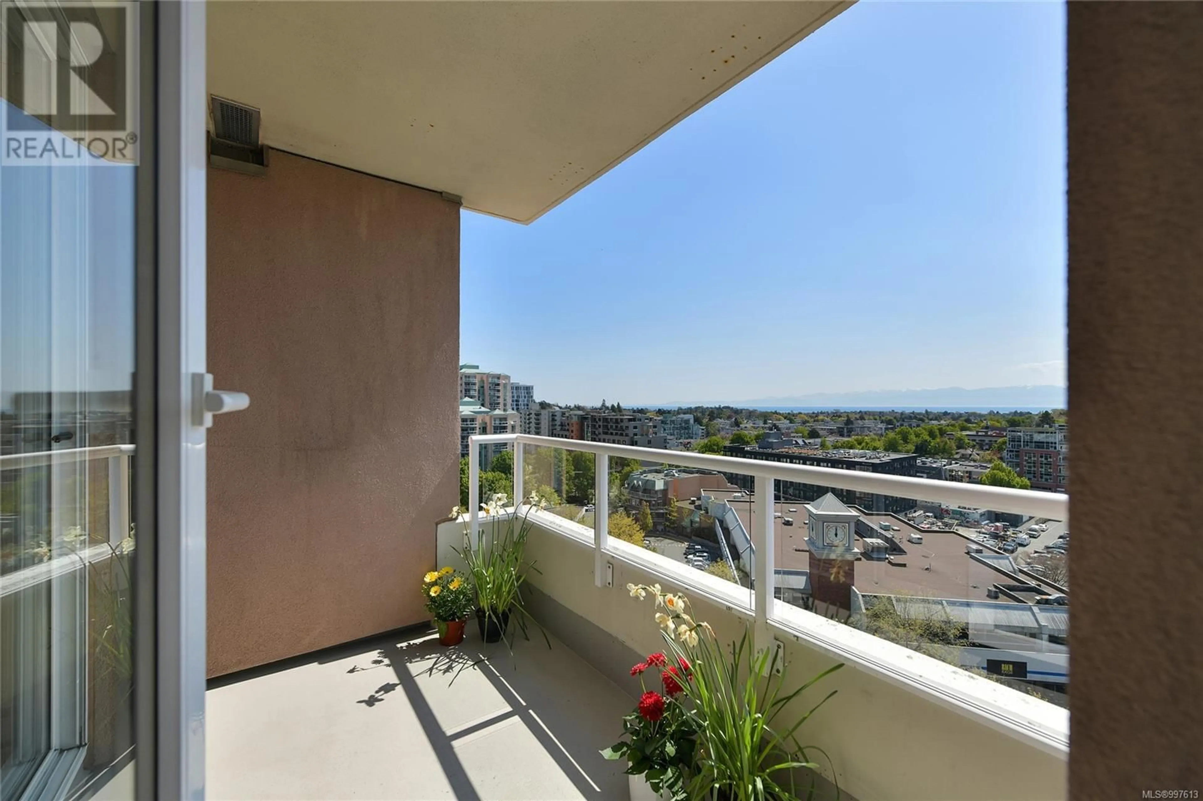 Balcony in the apartment, city buildings view from balcony for 1206 - 930 YATES STREET, Victoria British Columbia V8V4Z3