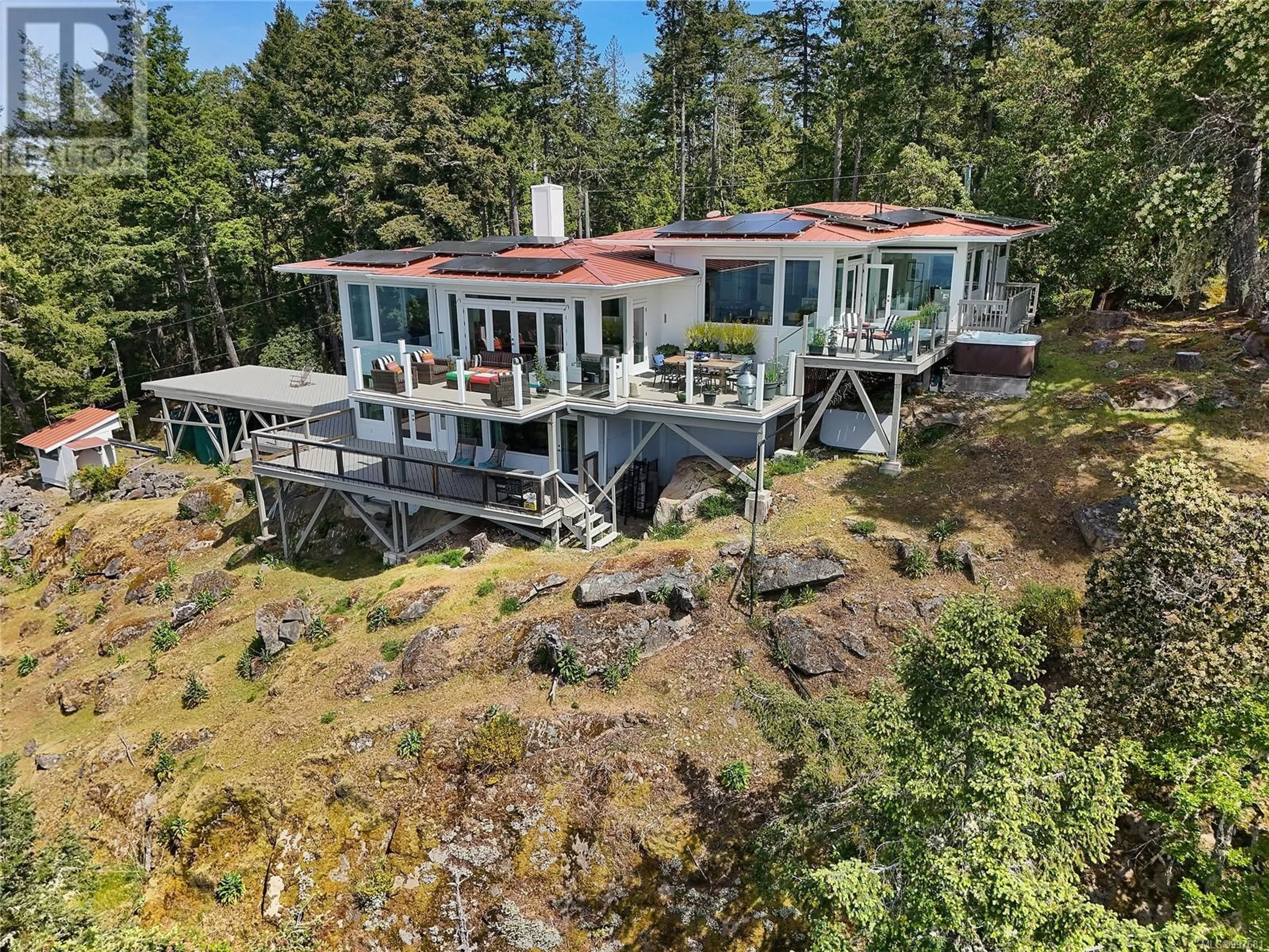 A pic from outside/outdoor area/front of a property/back of a property/a pic from drone, water/lake/river/ocean view for 356 EAST WEST ROAD, Mayne Island British Columbia V0N2J2