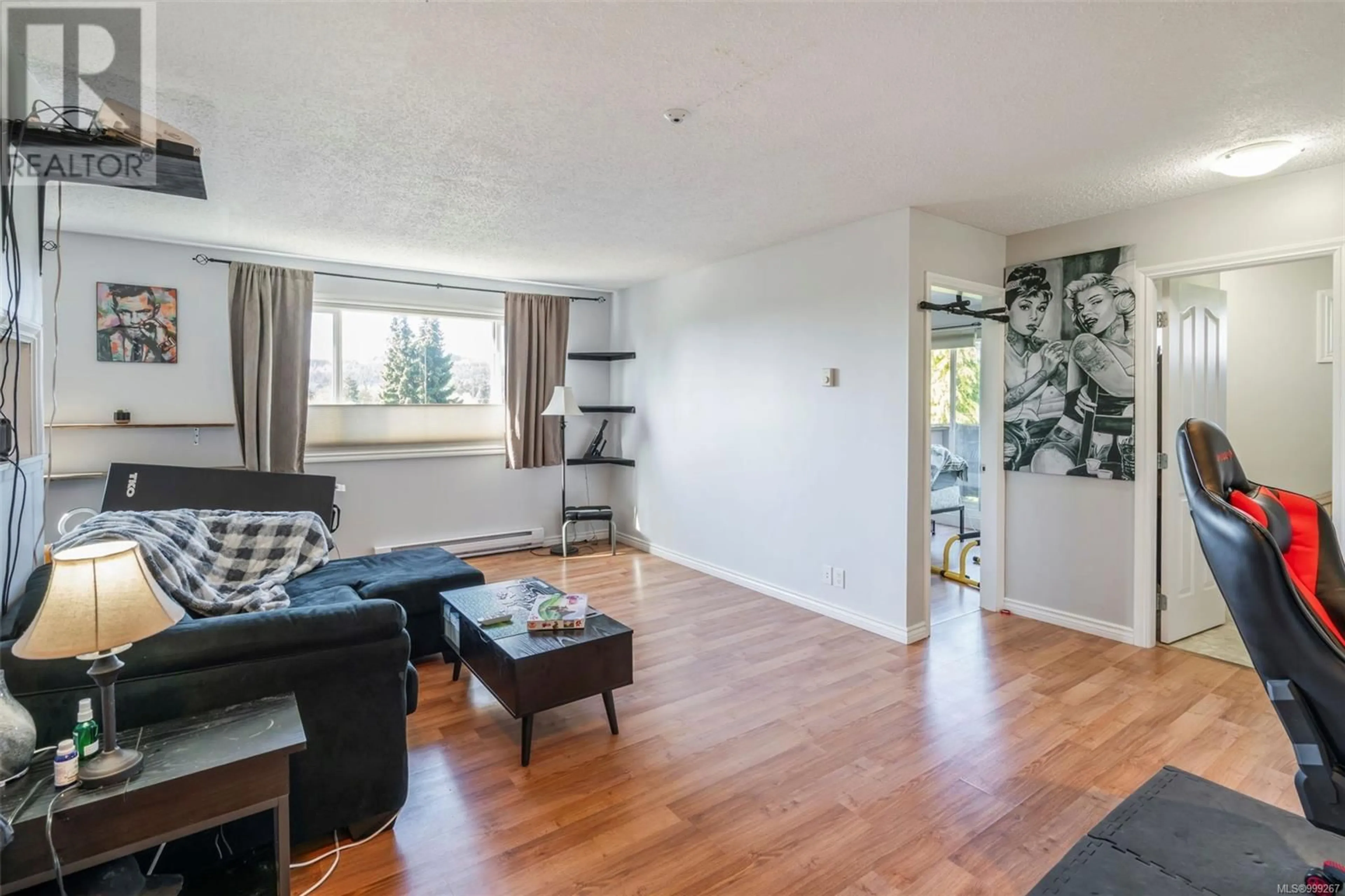 Living room with furniture, wood/laminate floor for 8 - 25 PRYDE AVENUE, Nanaimo British Columbia
