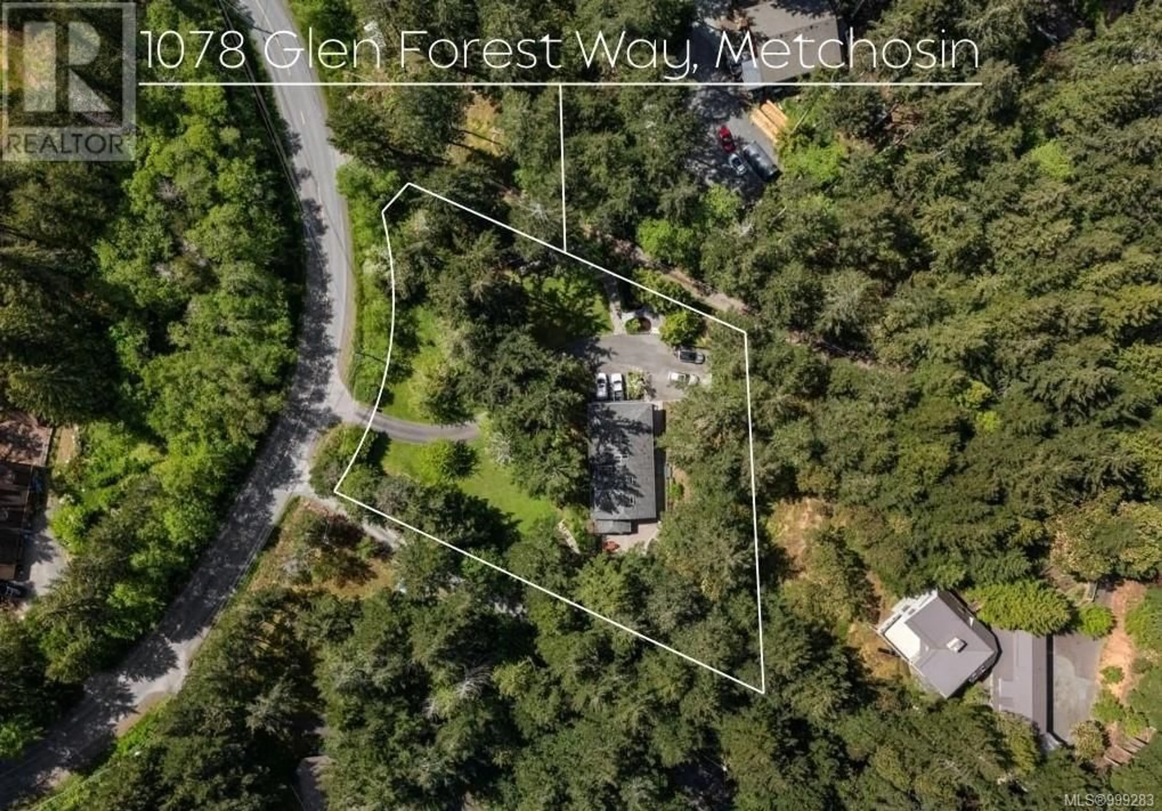 A pic from outside/outdoor area/front of a property/back of a property/a pic from drone, forest/trees view for 1078 GLEN FOREST WAY, Metchosin British Columbia V9C3X8