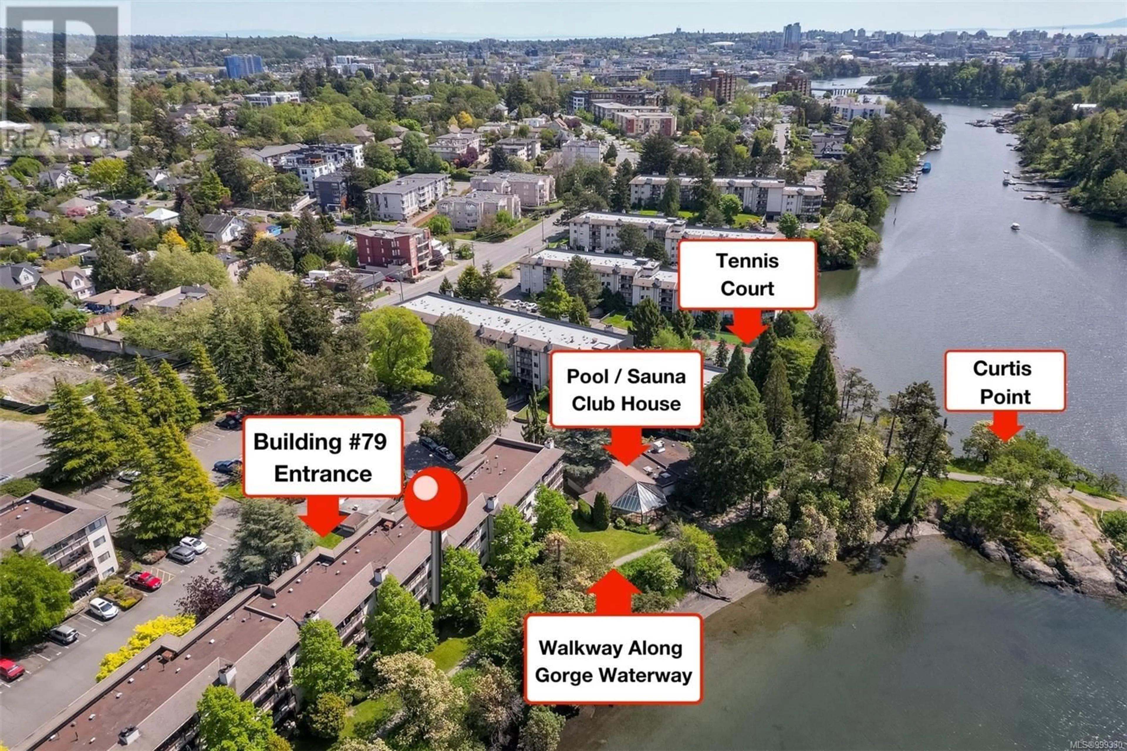 A pic from outside/outdoor area/front of a property/back of a property/a pic from drone, water/lake/river/ocean view for 103 - 79 GORGE ROAD WEST, Saanich British Columbia V9A1L9