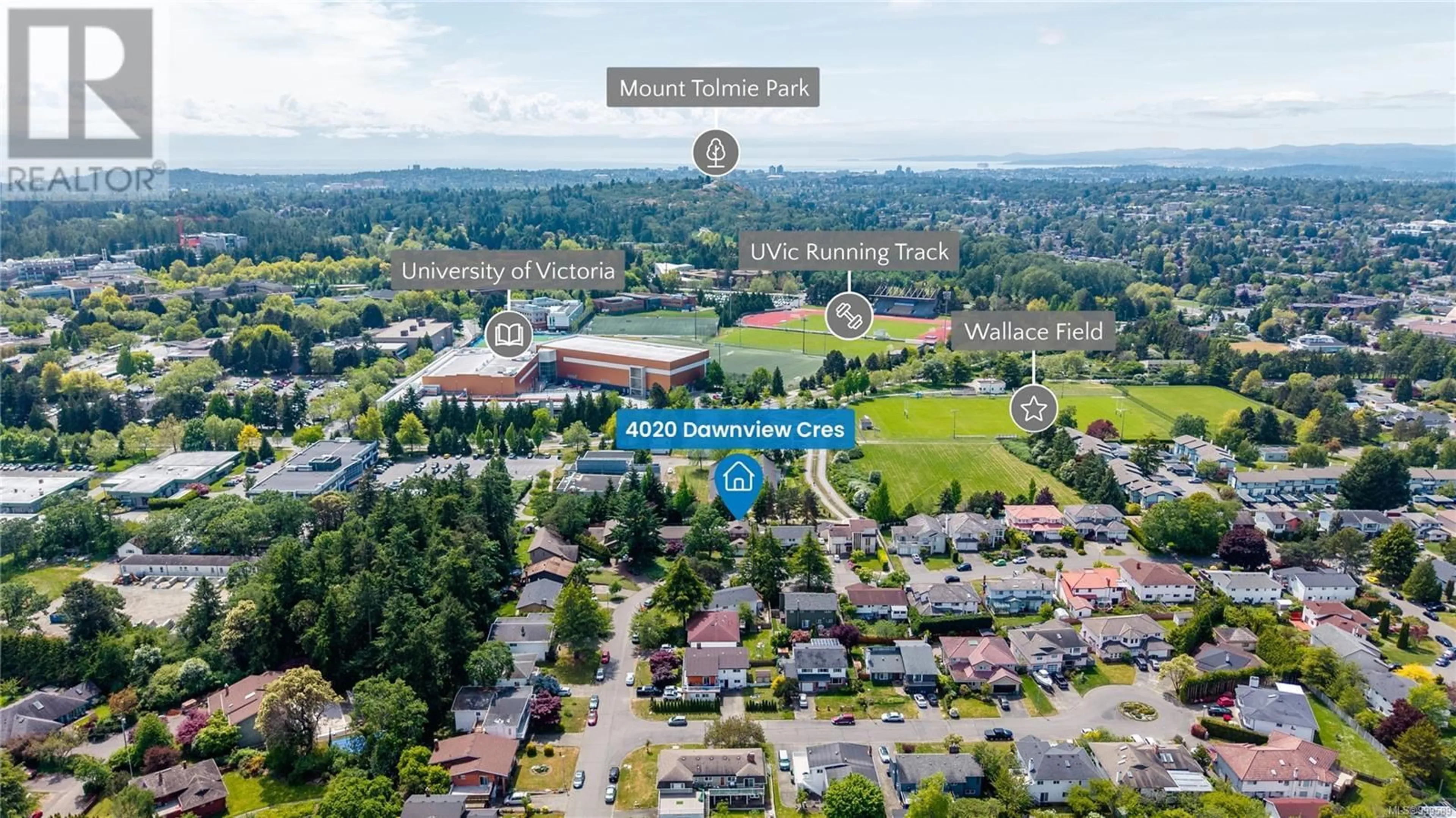 A pic from outside/outdoor area/front of a property/back of a property/a pic from drone, mountain view for 4020 DAWNVIEW CRESCENT, Saanich British Columbia V8N5M8