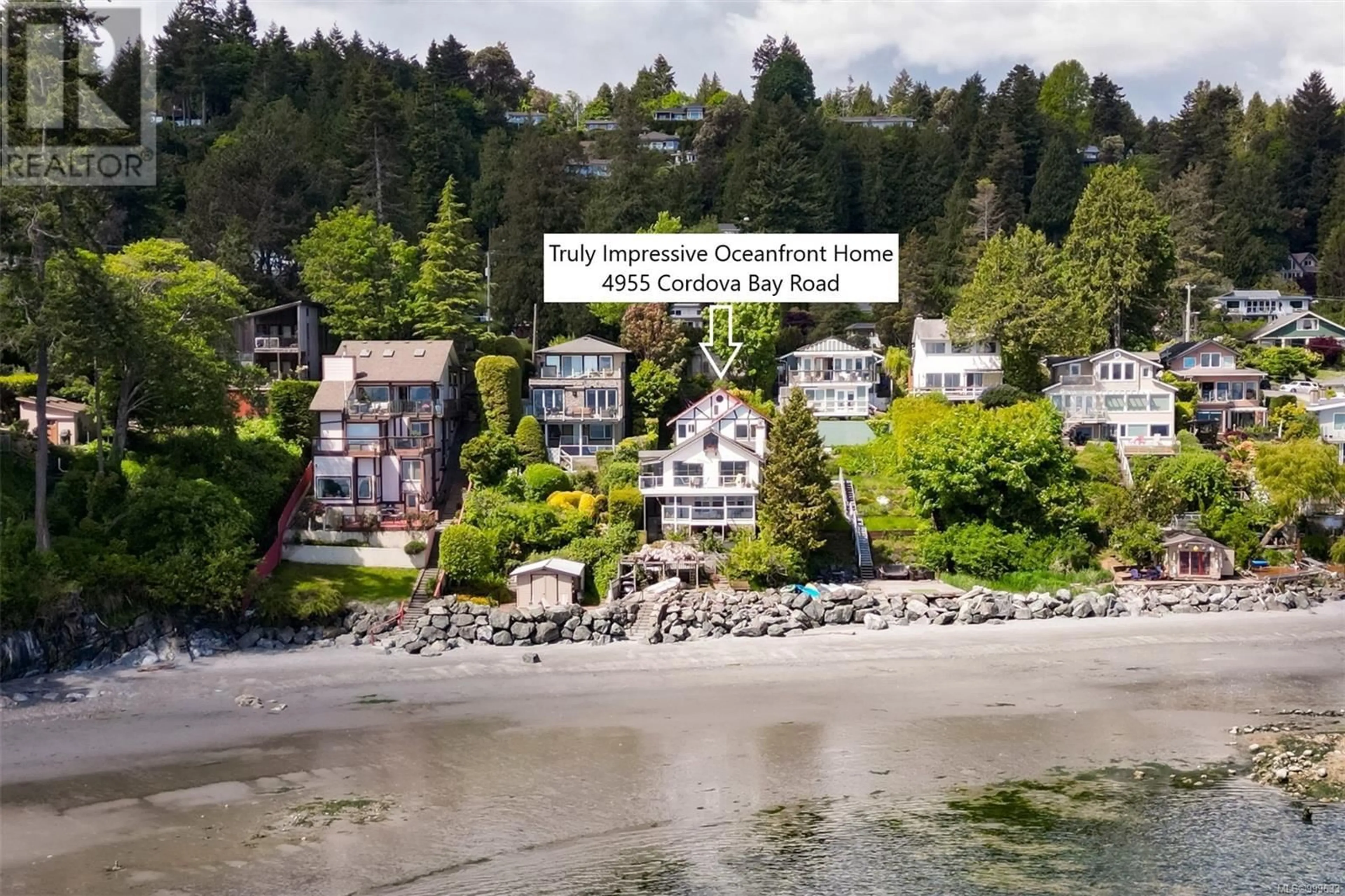 A pic from outside/outdoor area/front of a property/back of a property/a pic from drone, water/lake/river/ocean view for 4955 CORDOVA BAY ROAD, Saanich British Columbia V8Y2K1