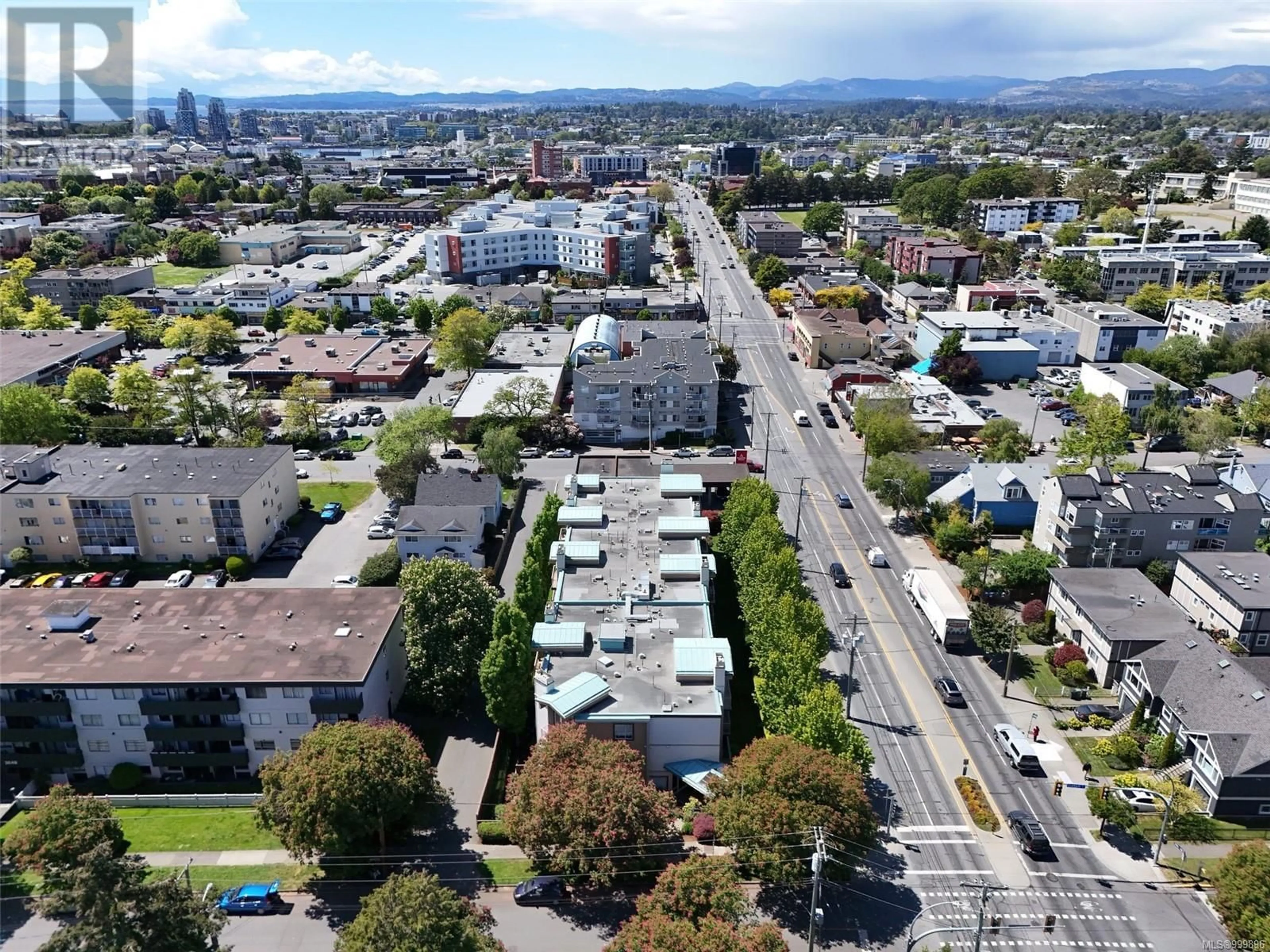 A pic from outside/outdoor area/front of a property/back of a property/a pic from drone, street for 400 - 1055 HILLSIDE AVENUE, Victoria British Columbia V8T2A4