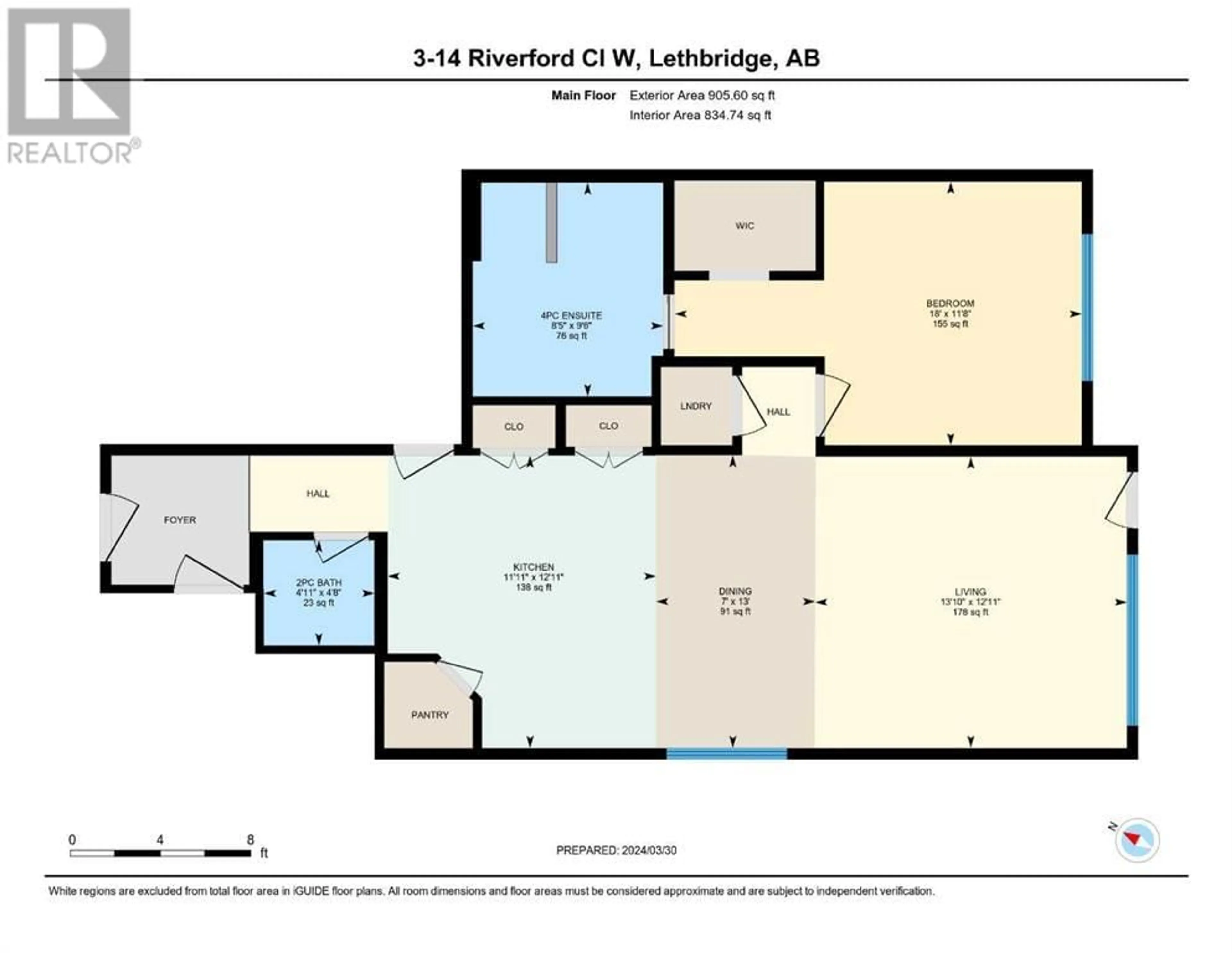 Floor plan for 3 14 Riverford Close W, Lethbridge Alberta T1K8K8