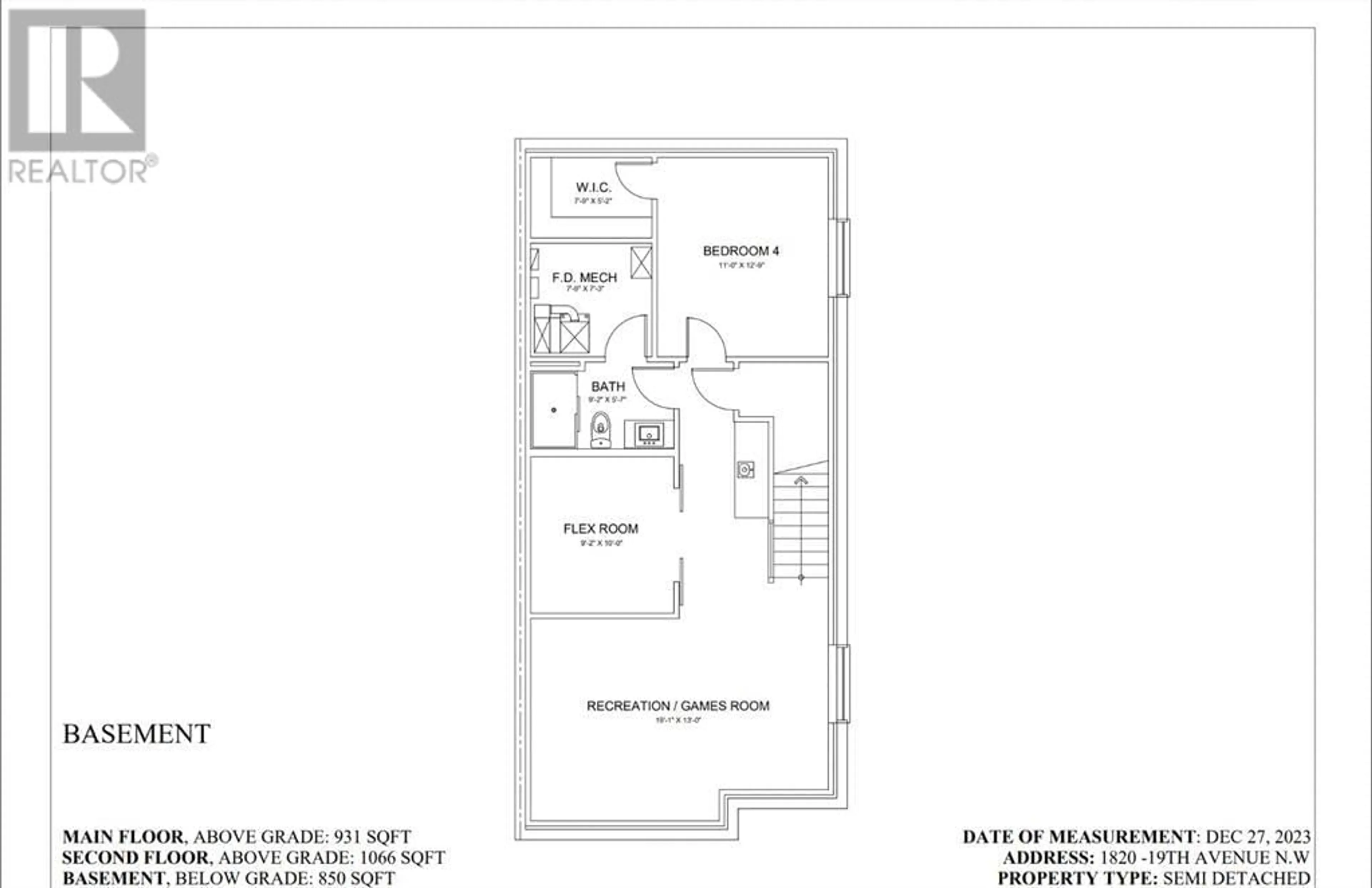 Floor plan for 1818 19 Avenue NW, Calgary Alberta T2M1B5
