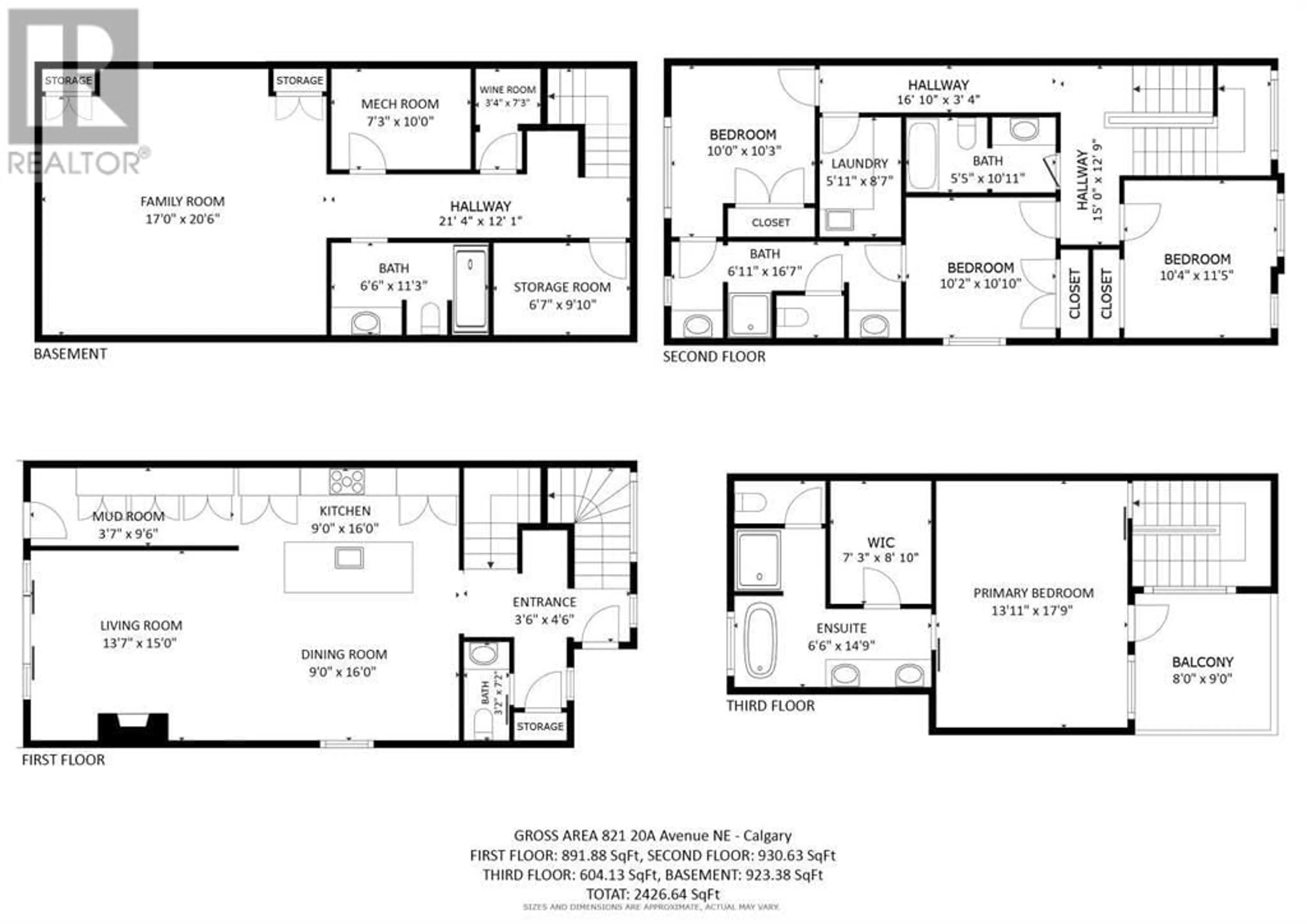 Floor plan for 821 20A Avenue NE, Calgary Alberta T2E1S1