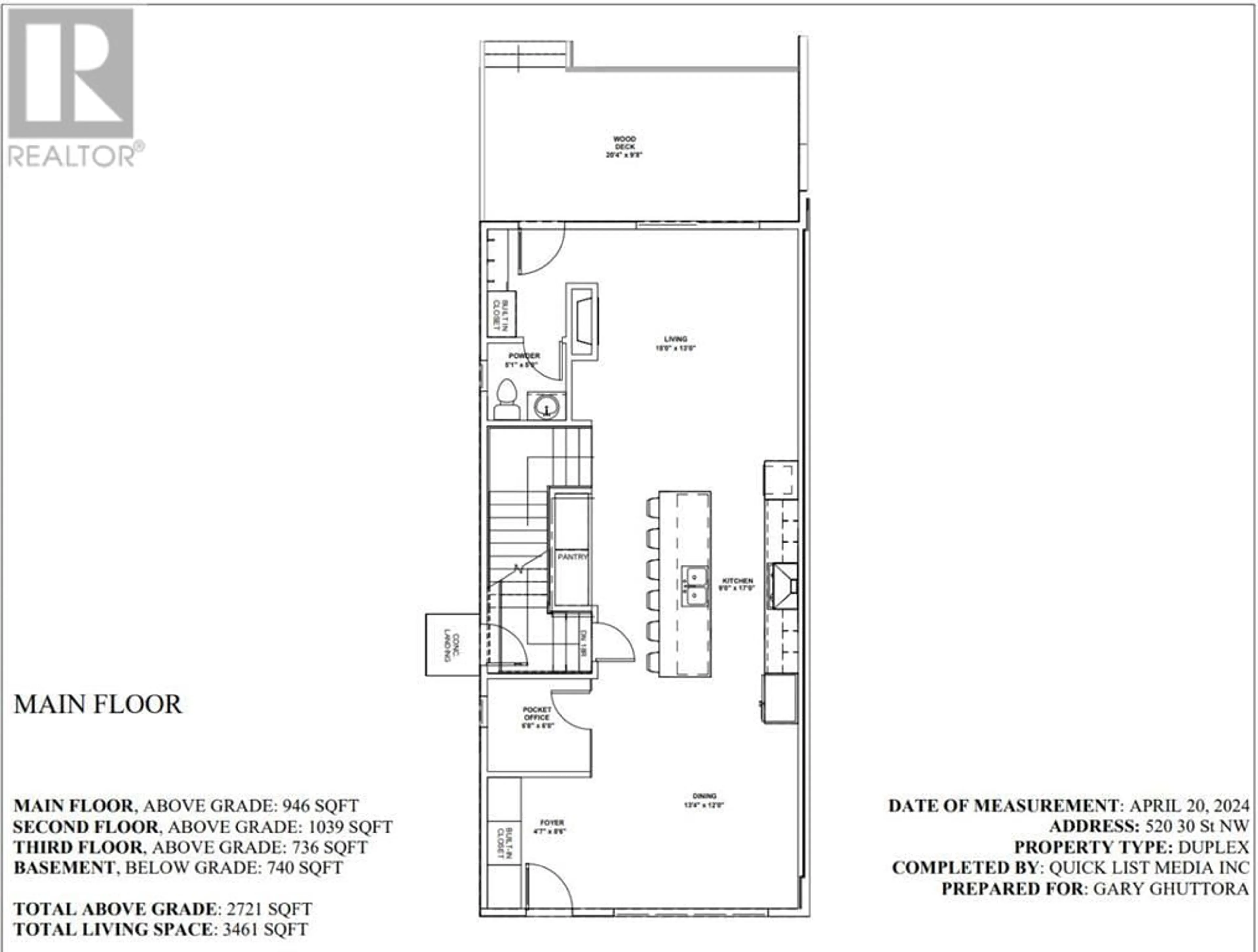 Floor plan for 520 30 Street NW, Calgary Alberta T2N2V3