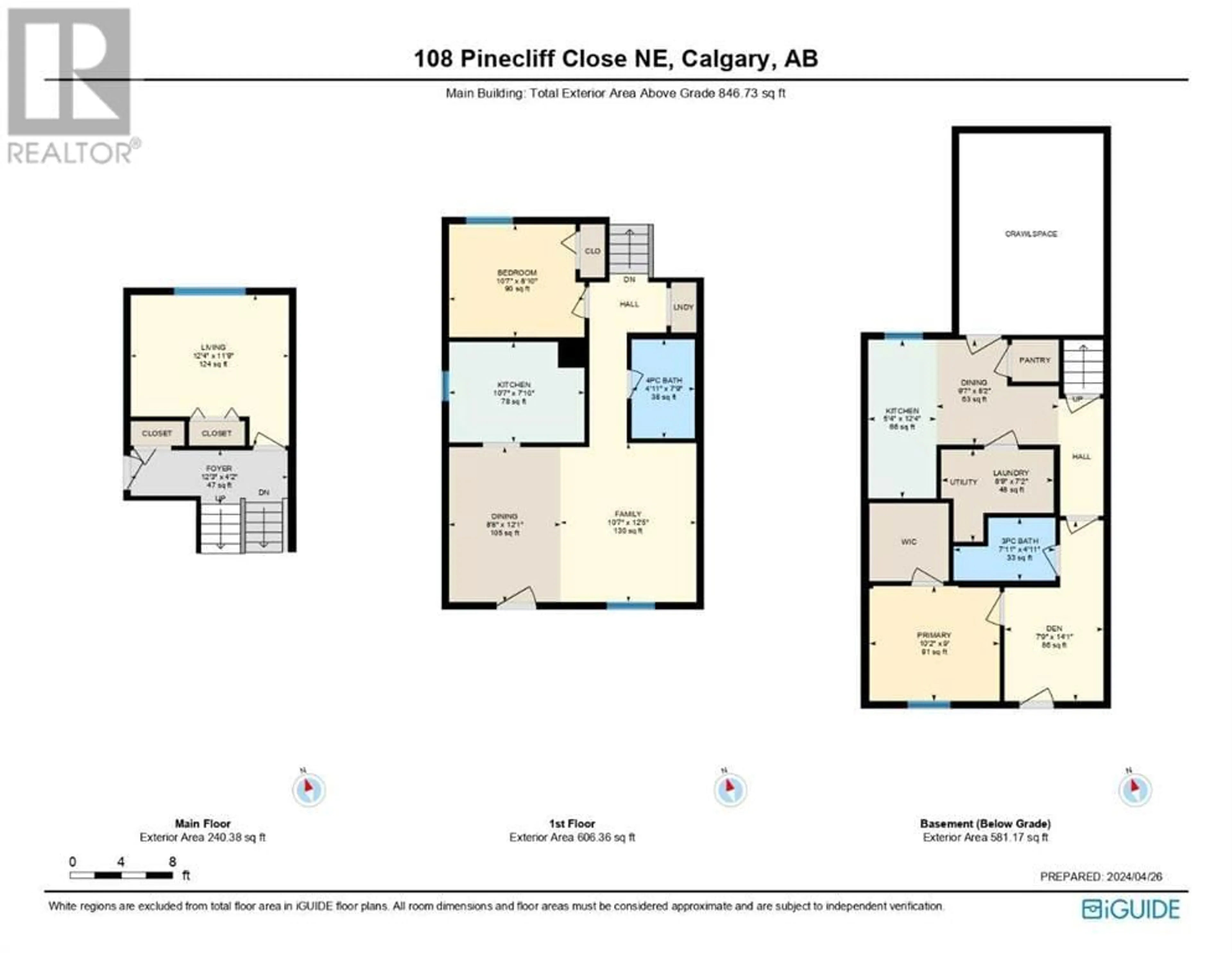 Floor plan for 108 Pinecliff Close NE, Calgary Alberta T1Y4N6