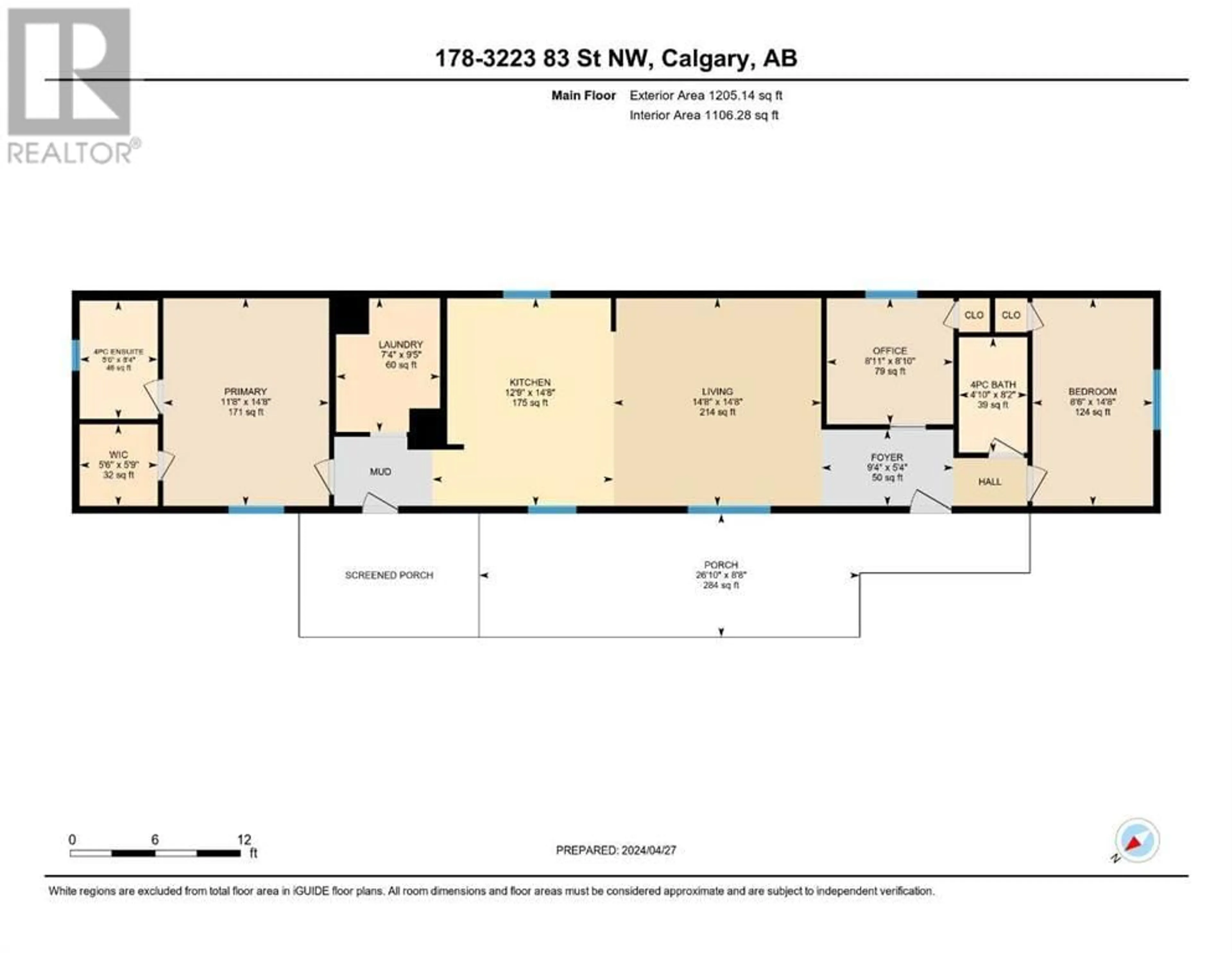 Floor plan for 178 3223 83 Street NW, Calgary Alberta T3B5N9