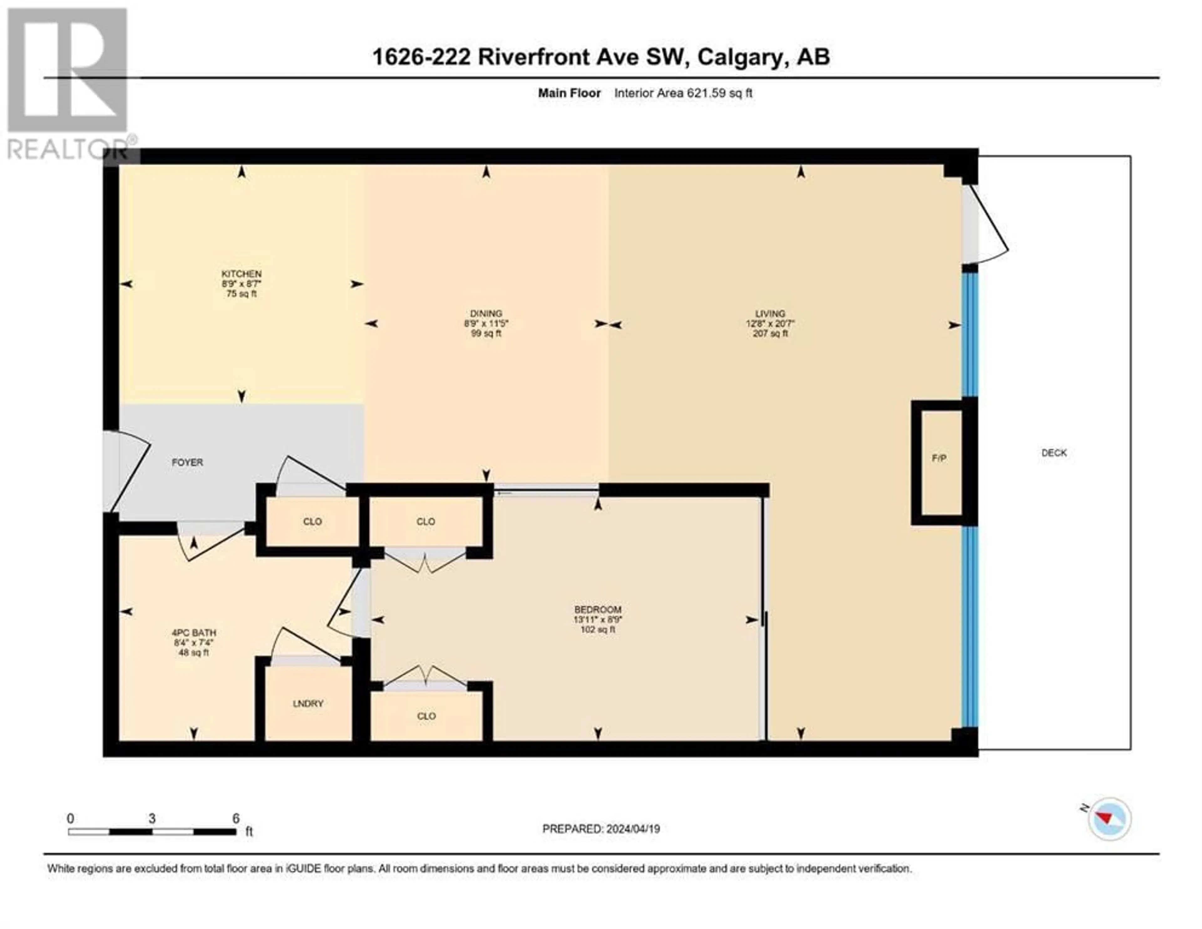 Floor plan for 1626 222 Riverfront Avenue SW, Calgary Alberta T2P0W3