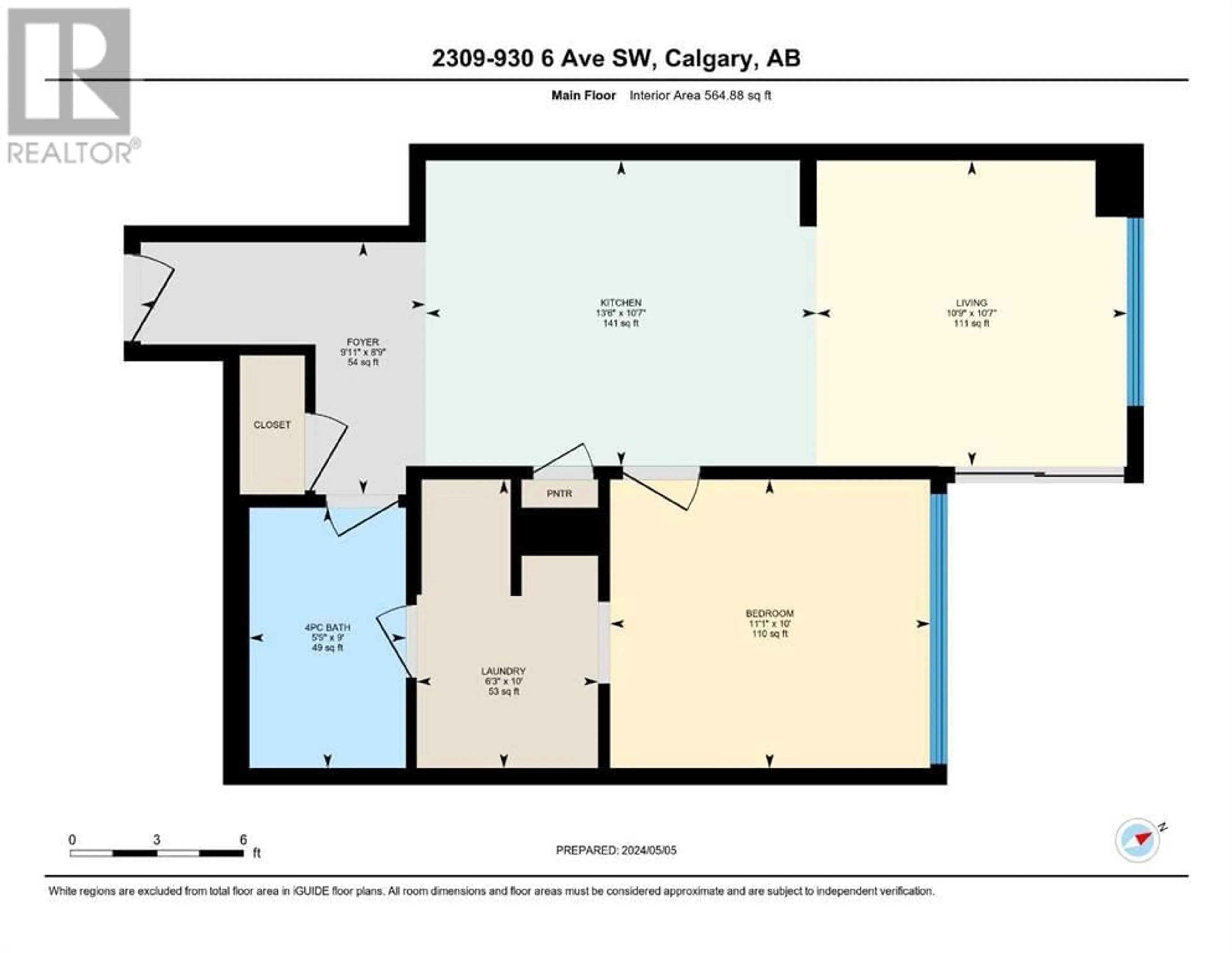 Floor plan for 2309 930 6 Avenue SW, Calgary Alberta T2J1P3