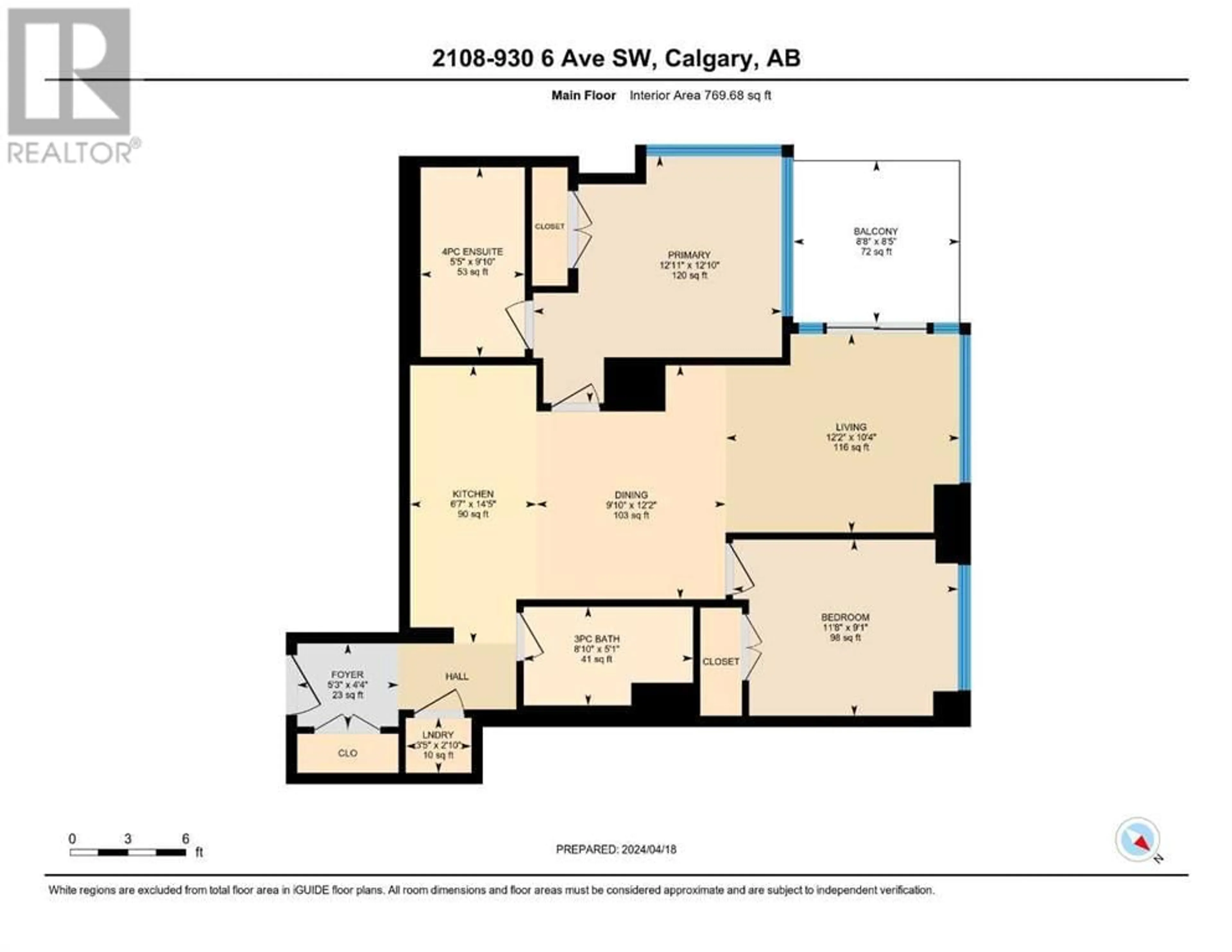 Floor plan for 2108 930 6 Avenue SW, Calgary Alberta T2P1J3