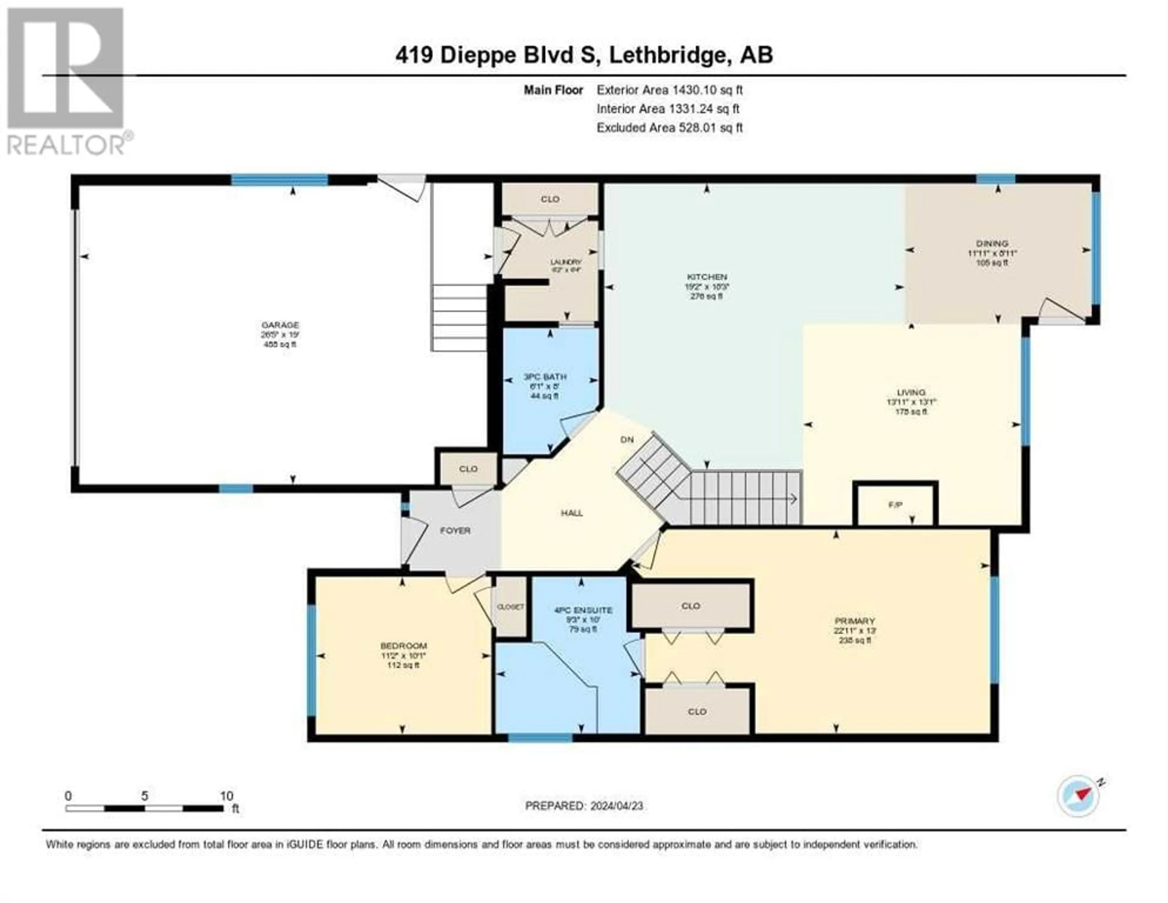 Floor plan for 419 Dieppe Boulevard S, Lethbridge Alberta T1J3X3