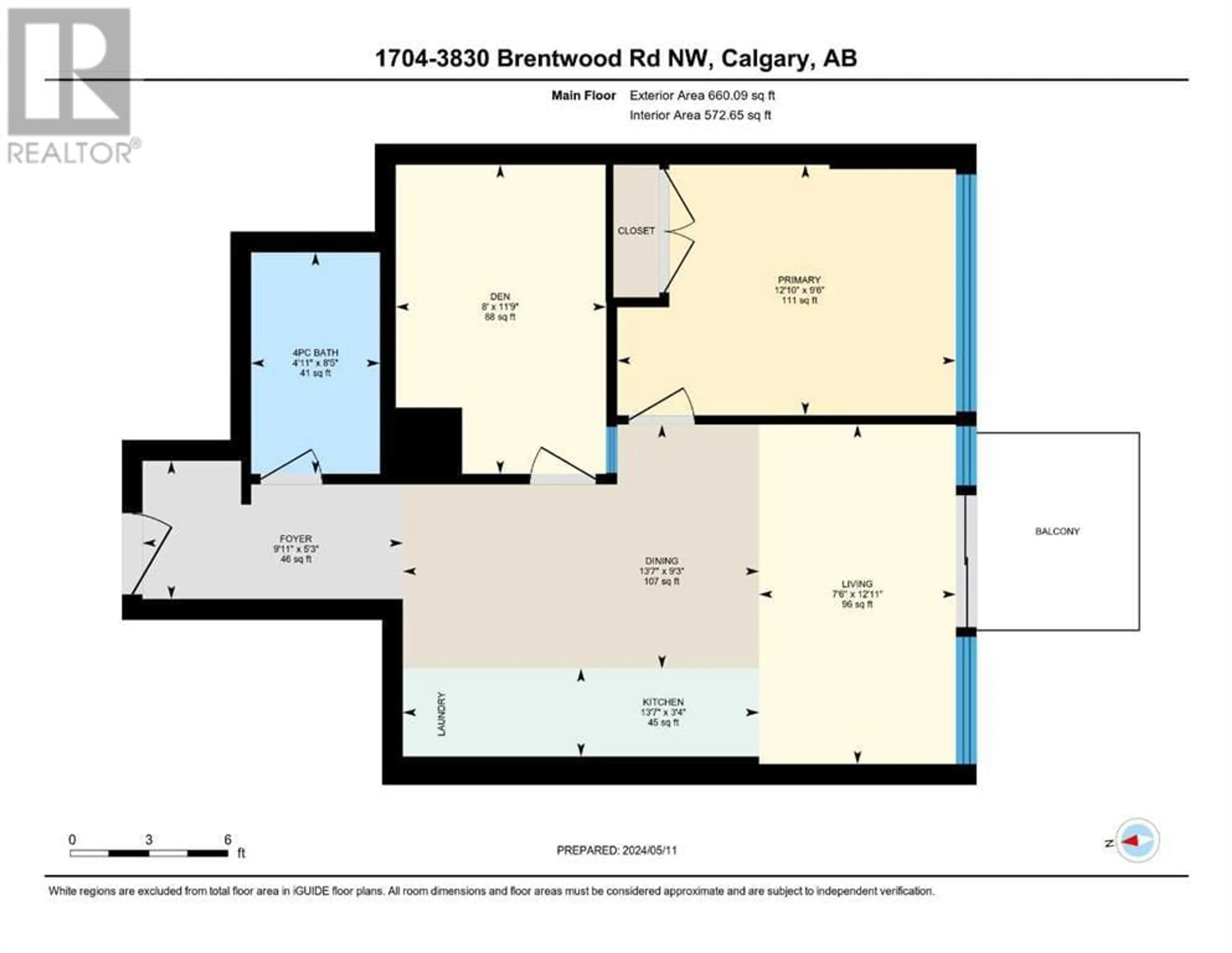 Floor plan for 1704 3830 Brentwood Road NW, Calgary Alberta T2L2J9
