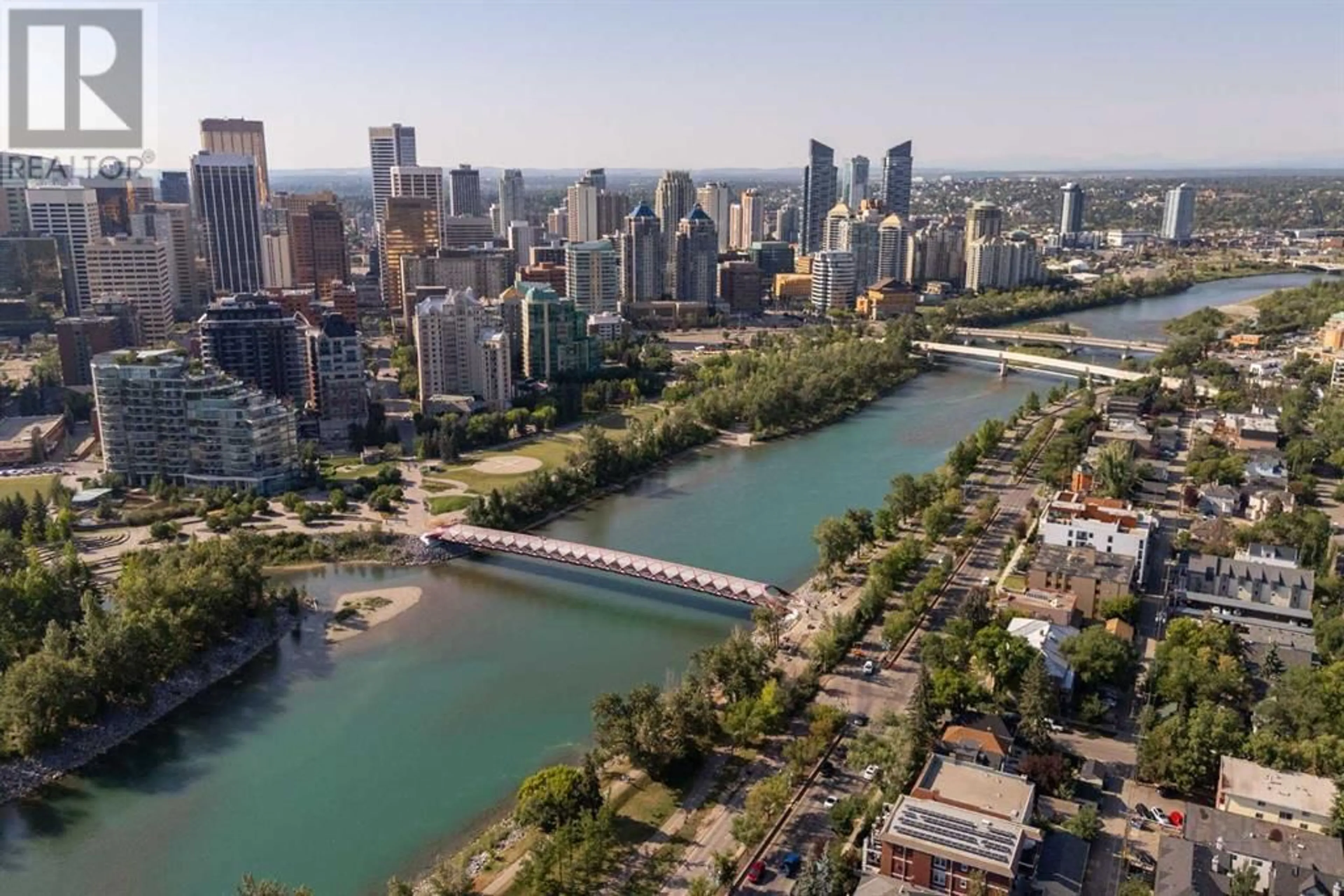 A pic from outside/outdoor area/front of a property/back of a property/a pic from drone, city buildings view from balcony for 2 923 1 Avenue NW, Calgary Alberta T2N0A6