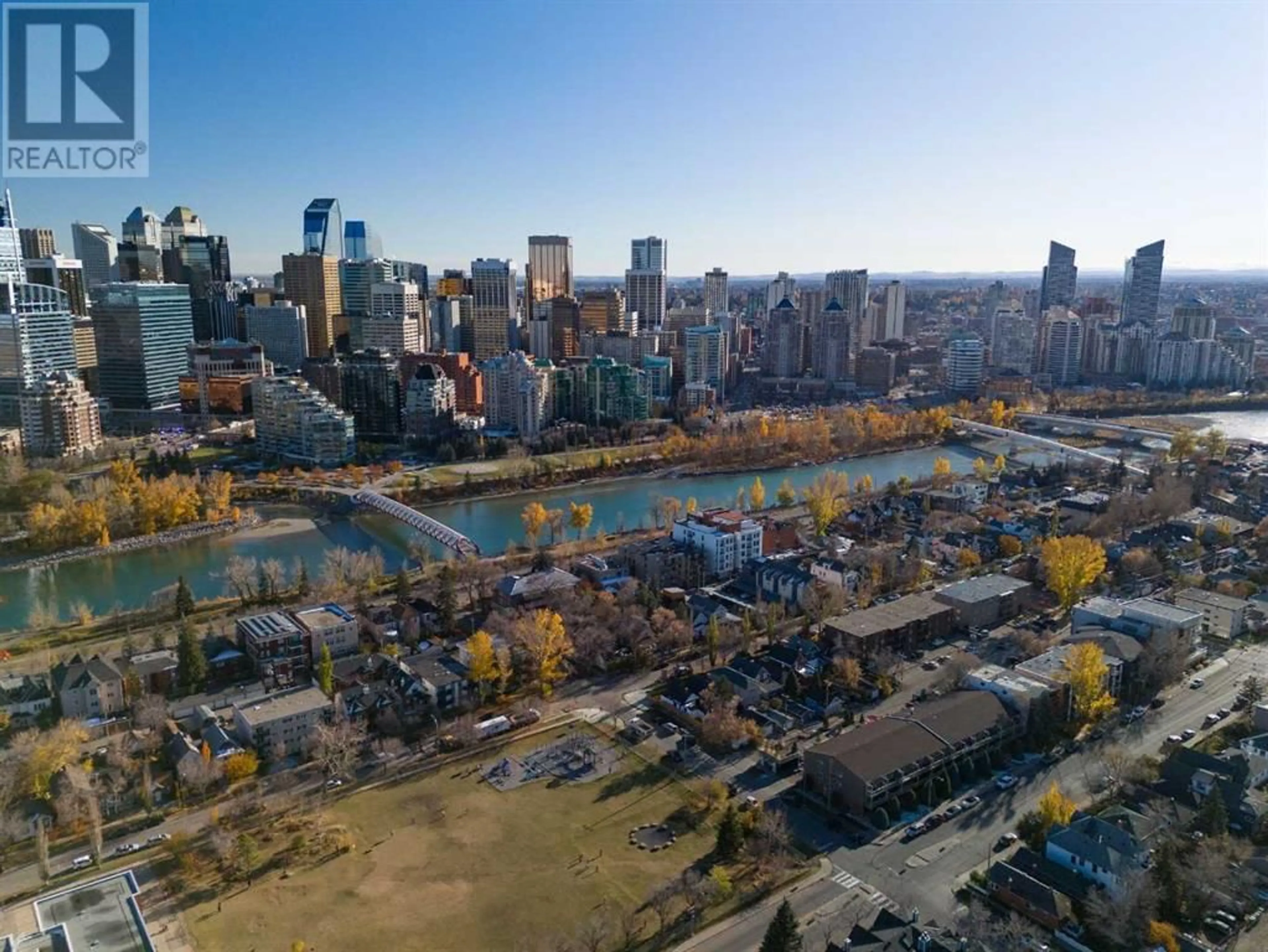 A pic from outside/outdoor area/front of a property/back of a property/a pic from drone, city buildings view from balcony for 2 923 1 Avenue NW, Calgary Alberta T2N0A6