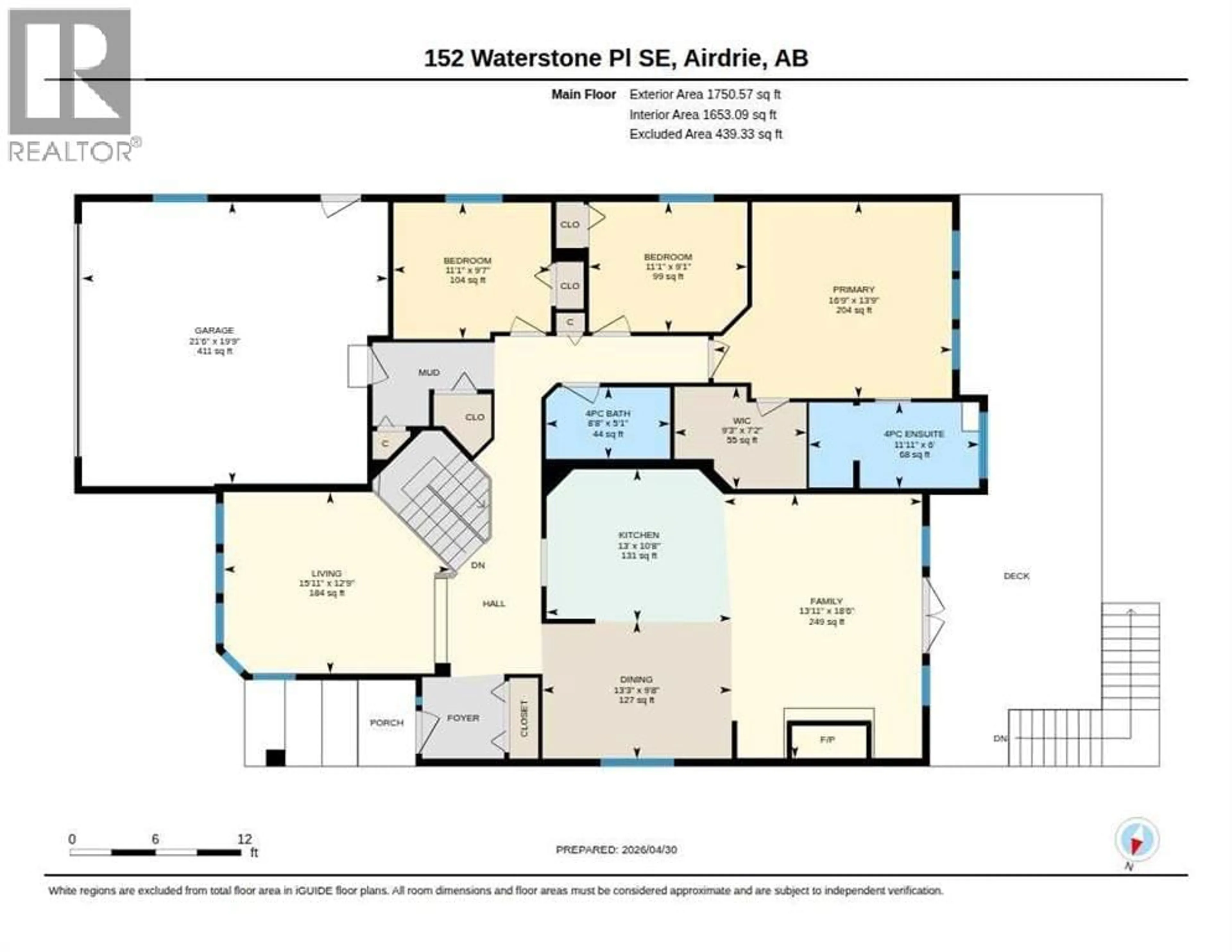 Floor plan for 152 WATERSTONE PLACE SOUTHEAST, Airdrie Alberta T4B2G1