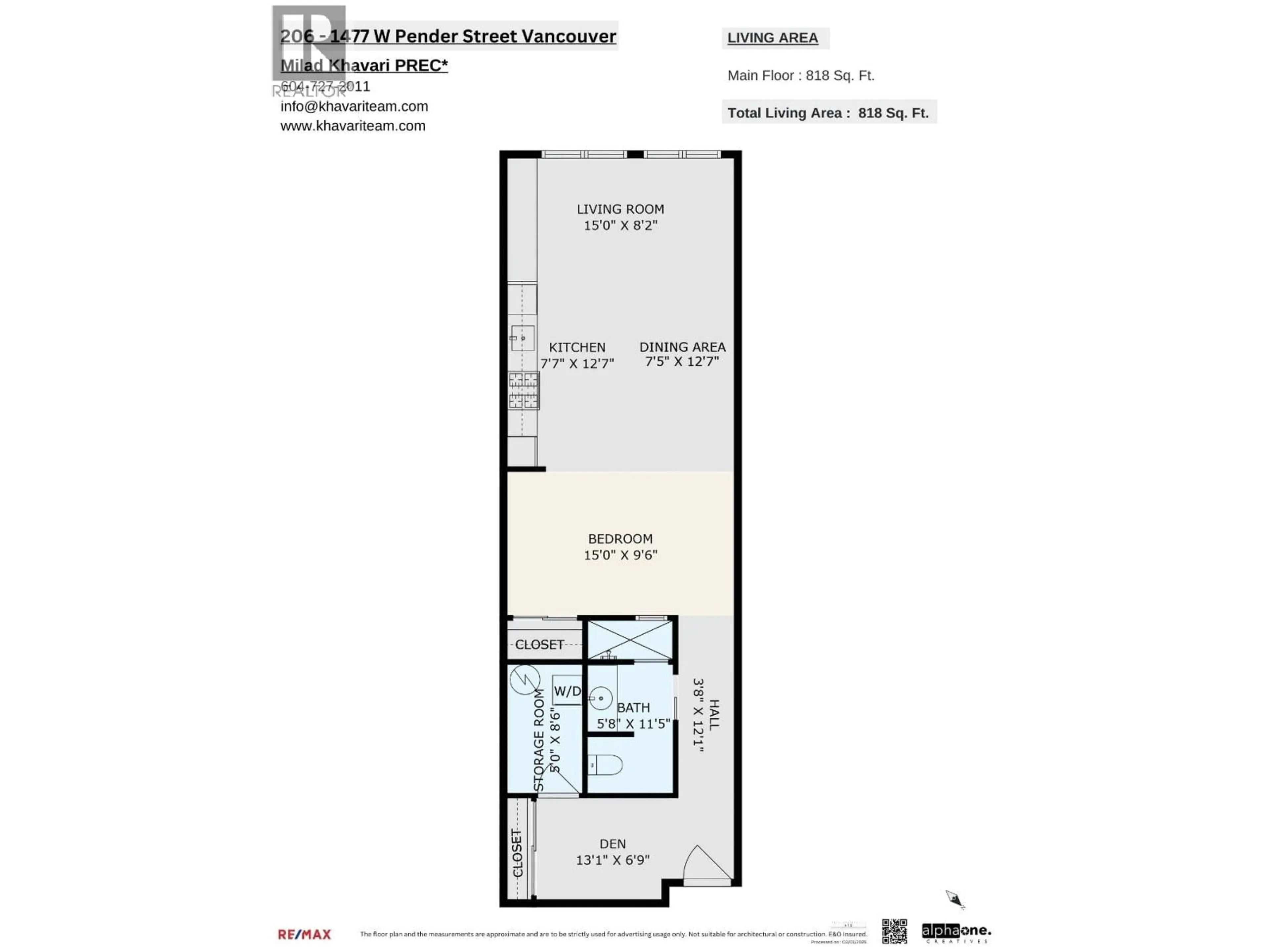 Floor plan for 206 - 1477 PENDER STREET, Vancouver British Columbia V6G2S3