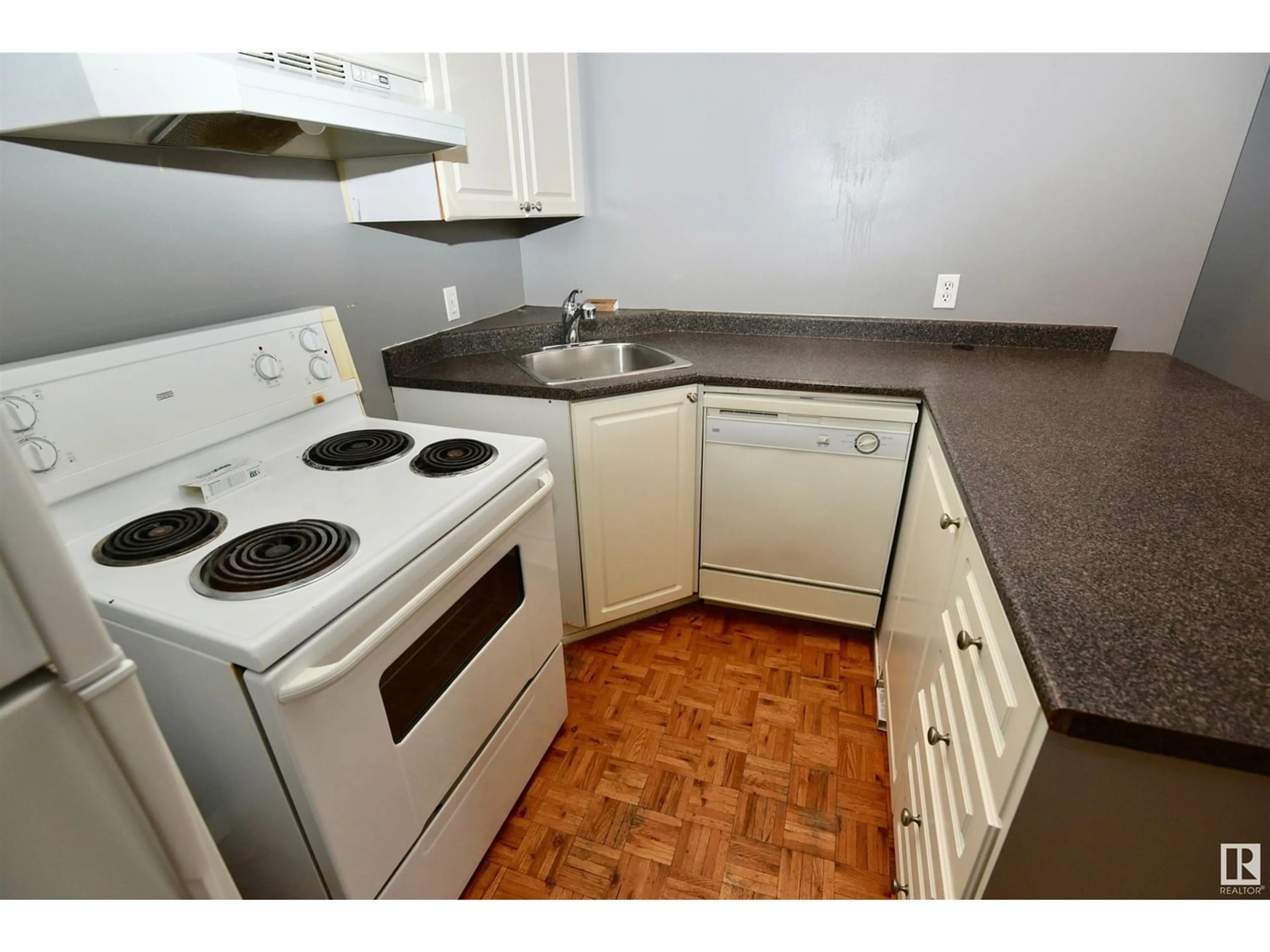 Standard kitchen, wood floors for #606 11025 Jasper AV NW, Edmonton Alberta T5K0K7