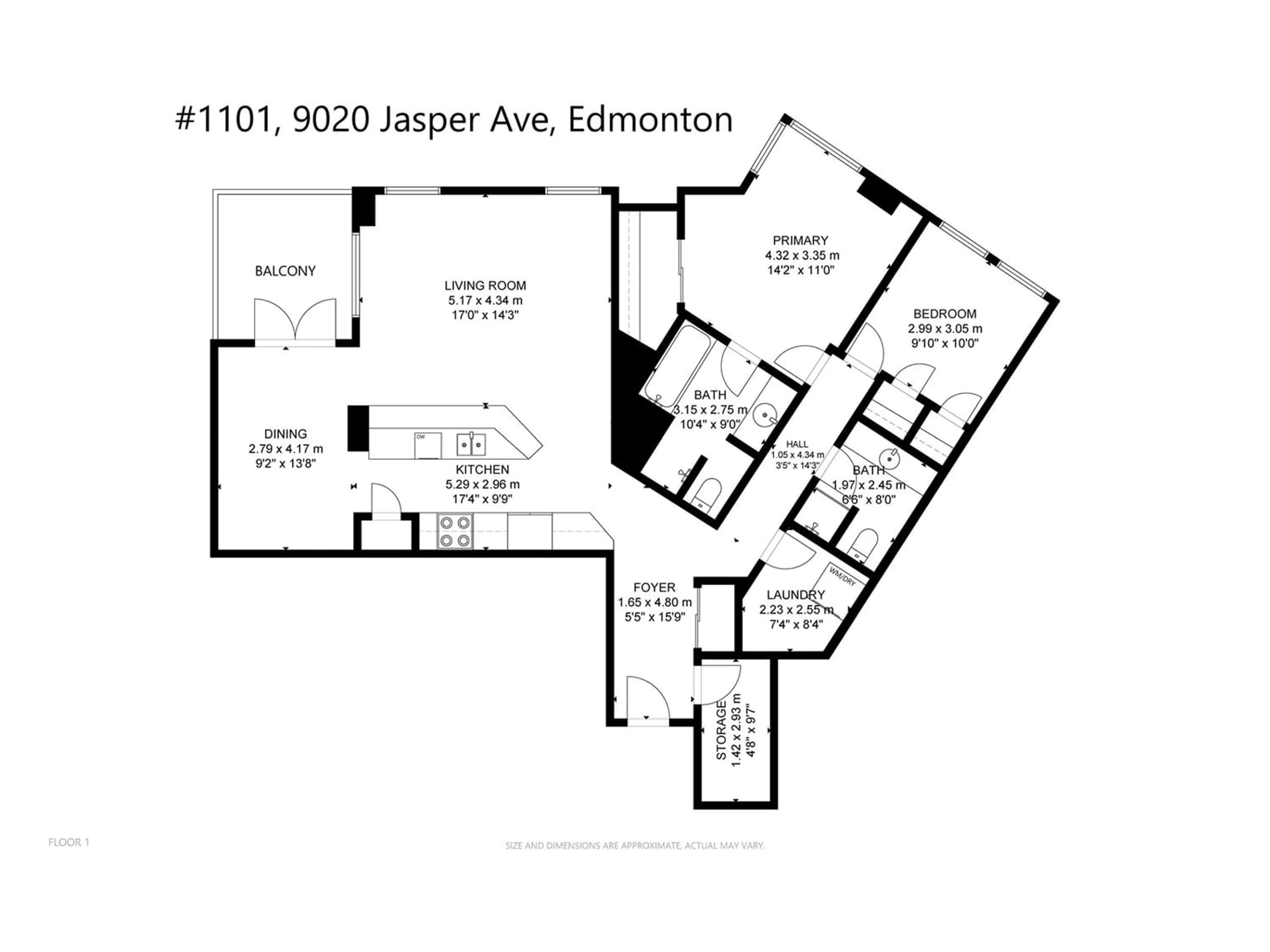 Floor plan for #1101 9020 JASPER AV NW, Edmonton Alberta T5H3S8