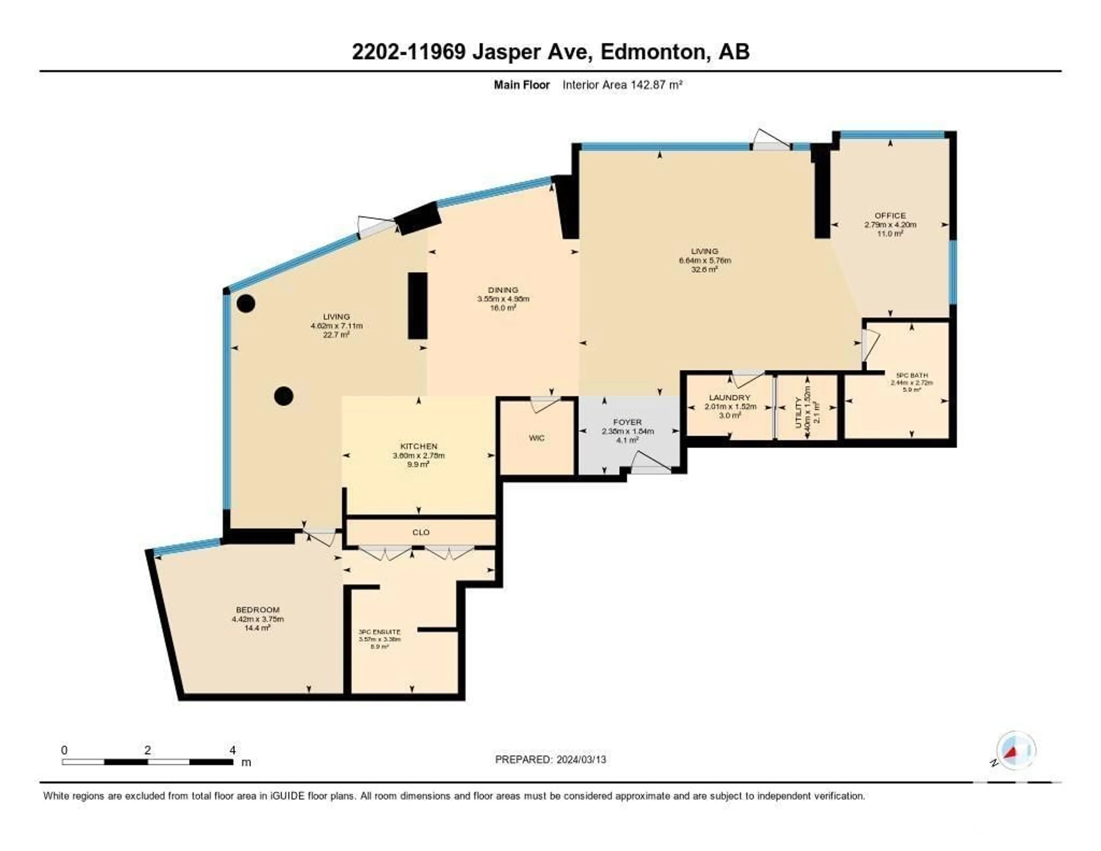 Floor plan for #2202 11969 JASPER AV NW, Edmonton Alberta T5K0P1
