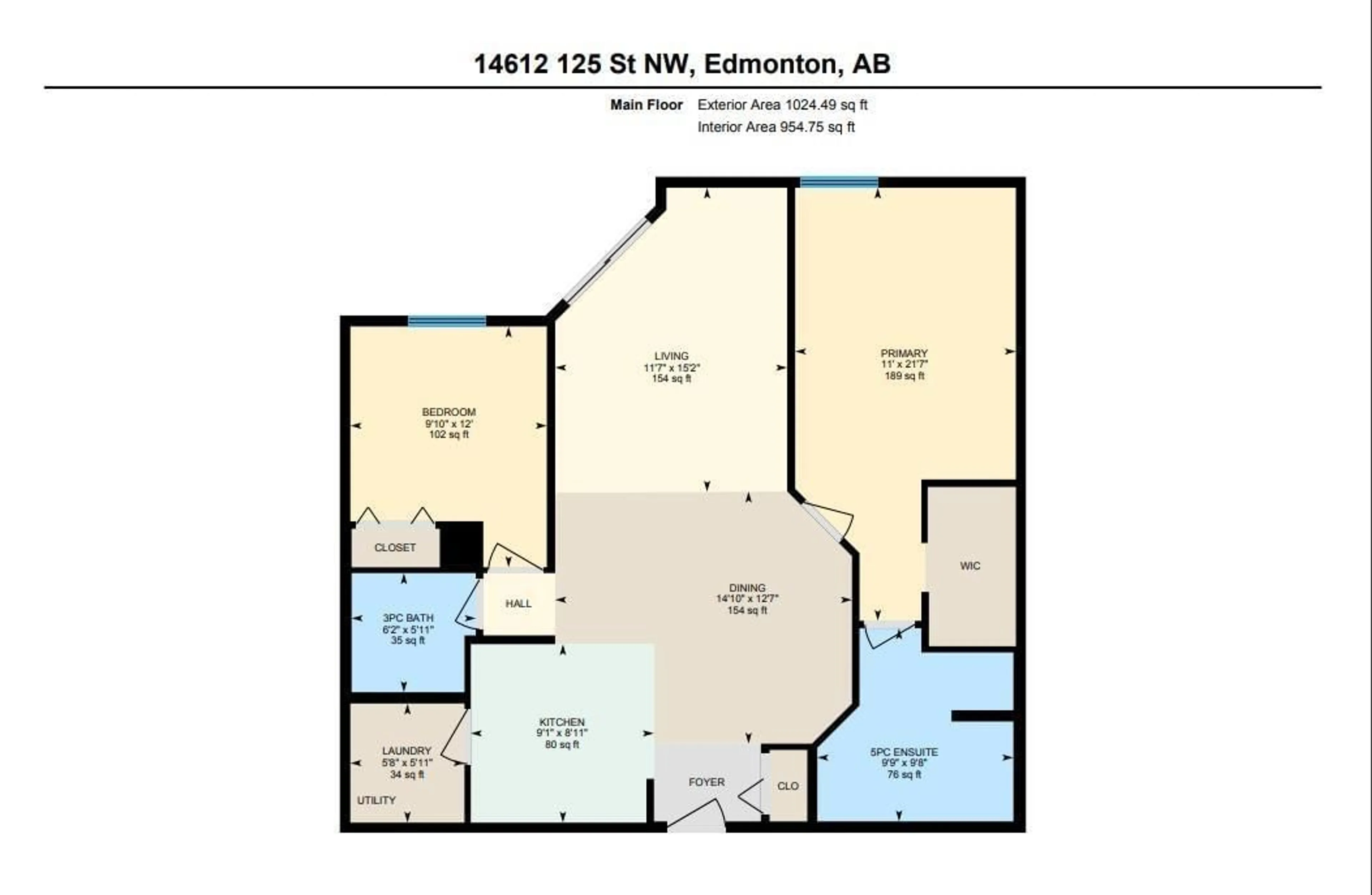 Floor plan for #106 14612 125 ST NW, Edmonton Alberta X0B0B6