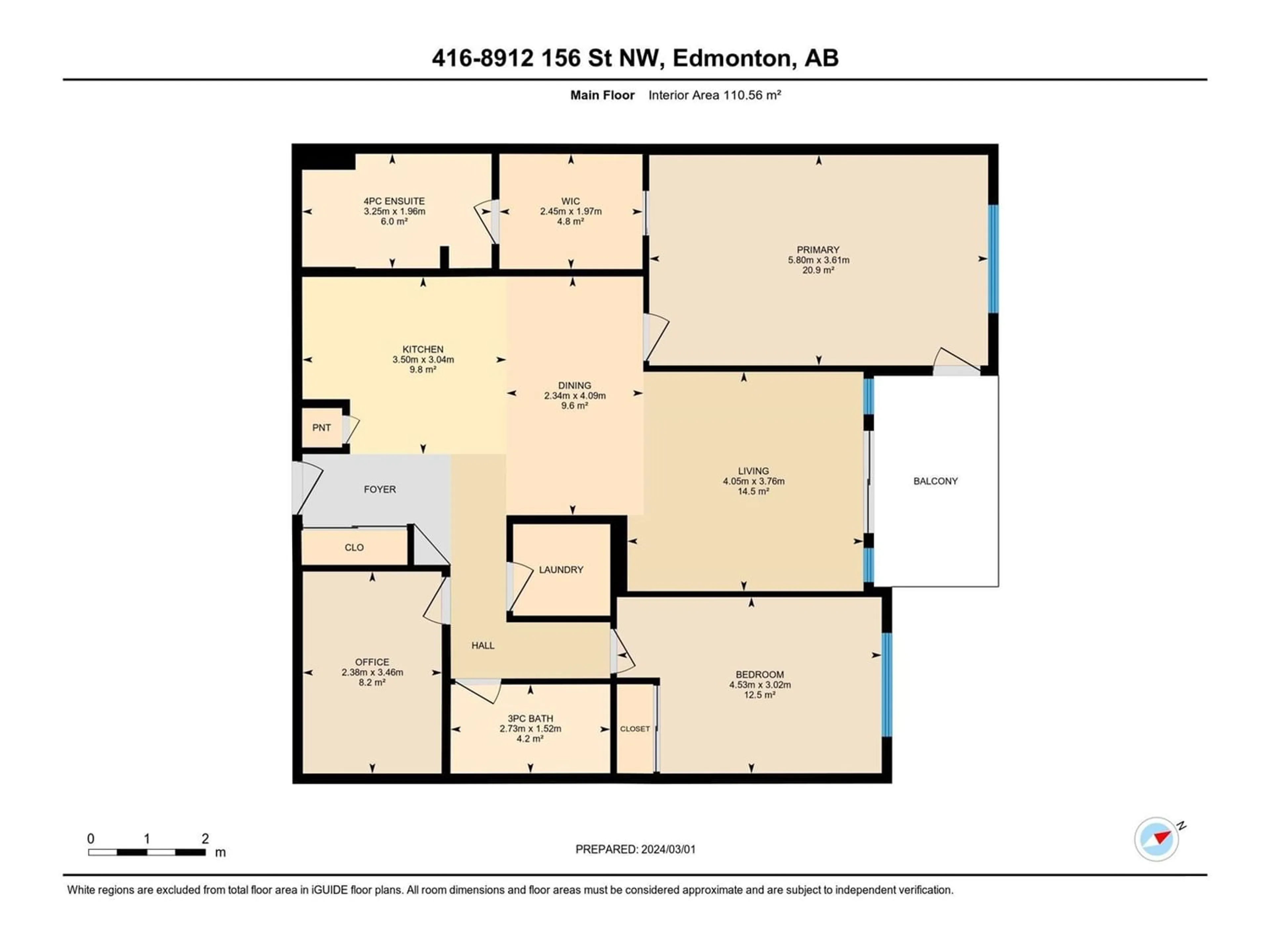 Floor plan for #416 8912 156 ST NW, Edmonton Alberta T5R5Z2