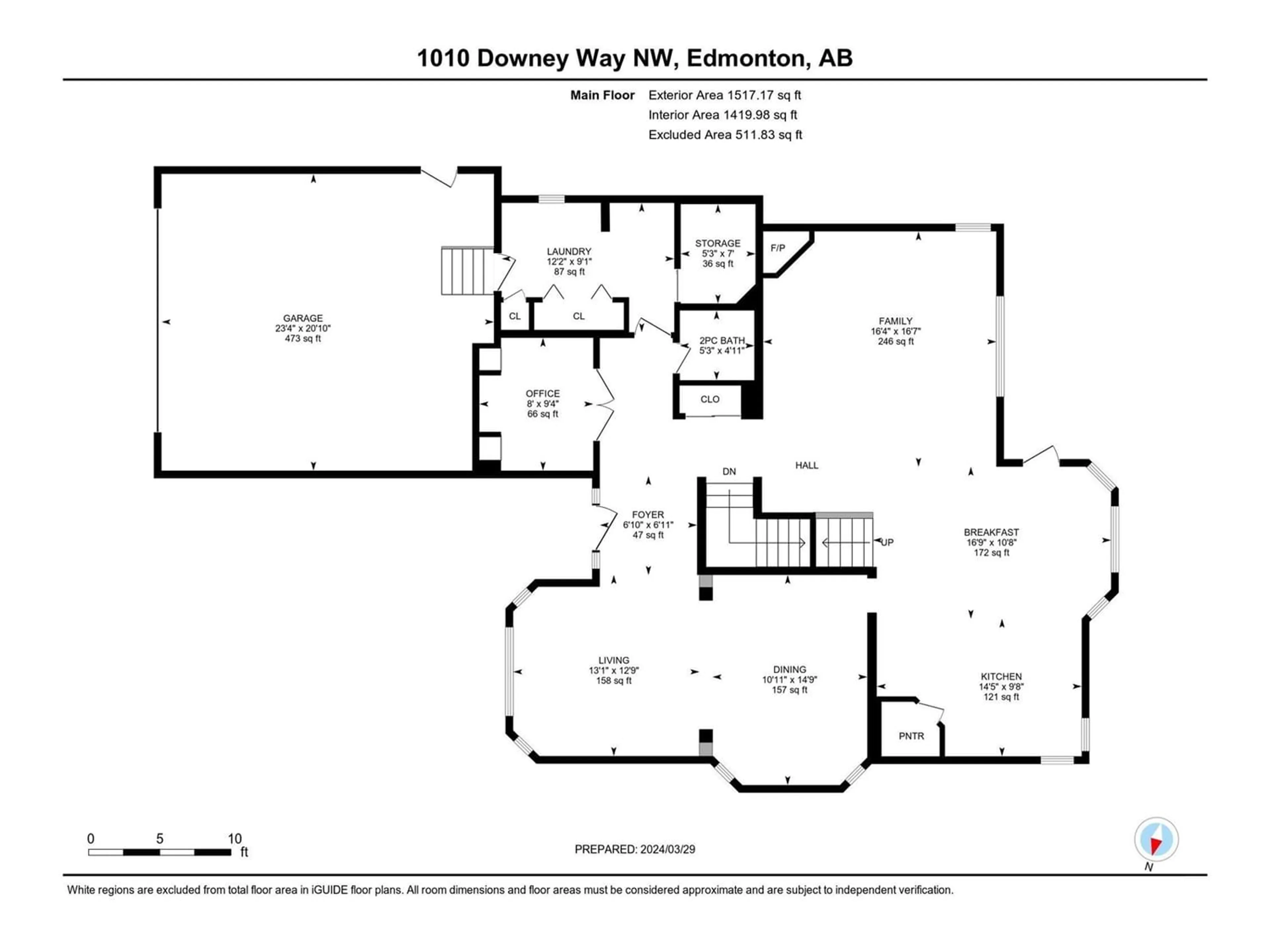 Floor plan for 1010 DOWNEY WY NW, Edmonton Alberta T6M2V4
