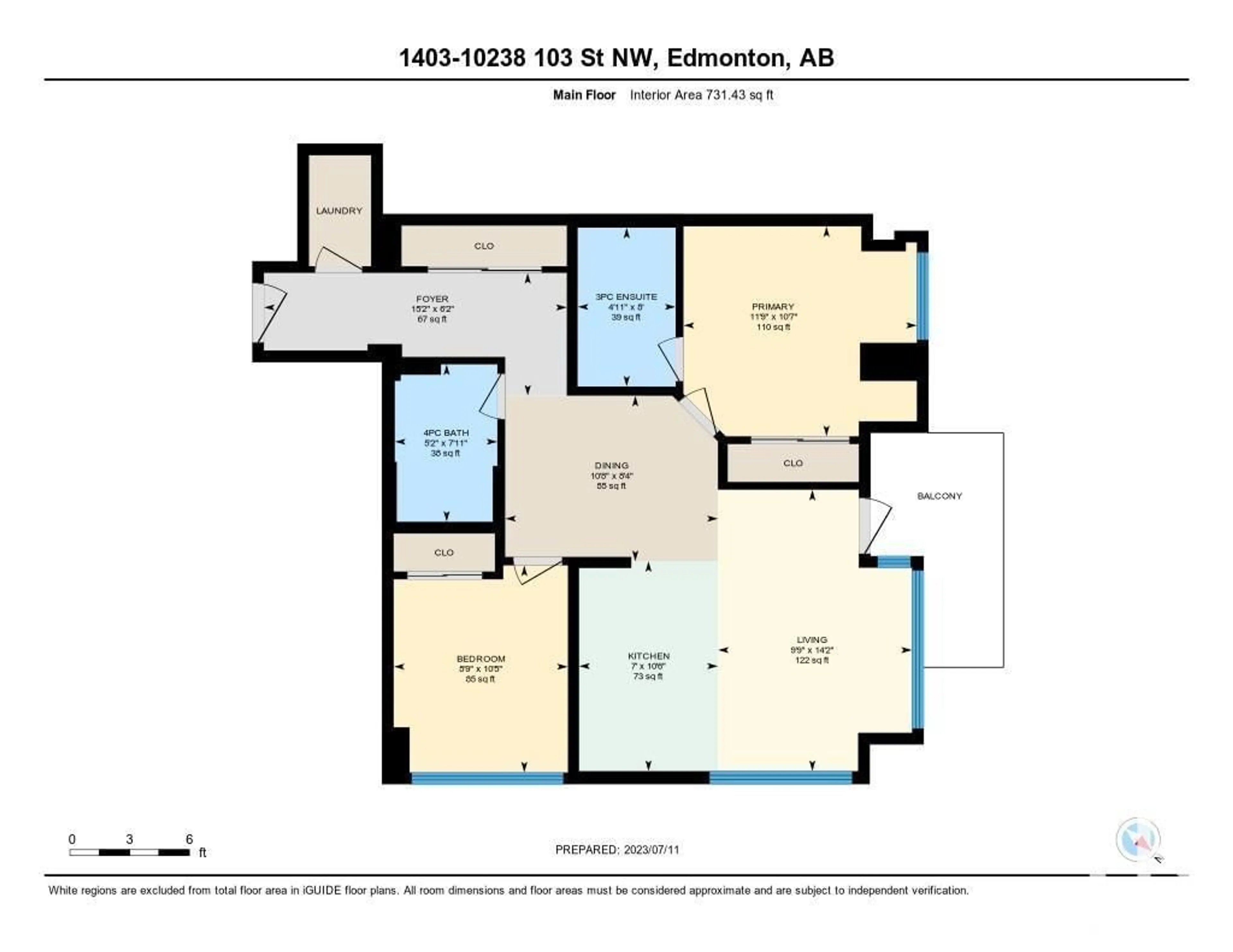 Floor plan for #1403 10238 103 ST NW, Edmonton Alberta T5J0G6