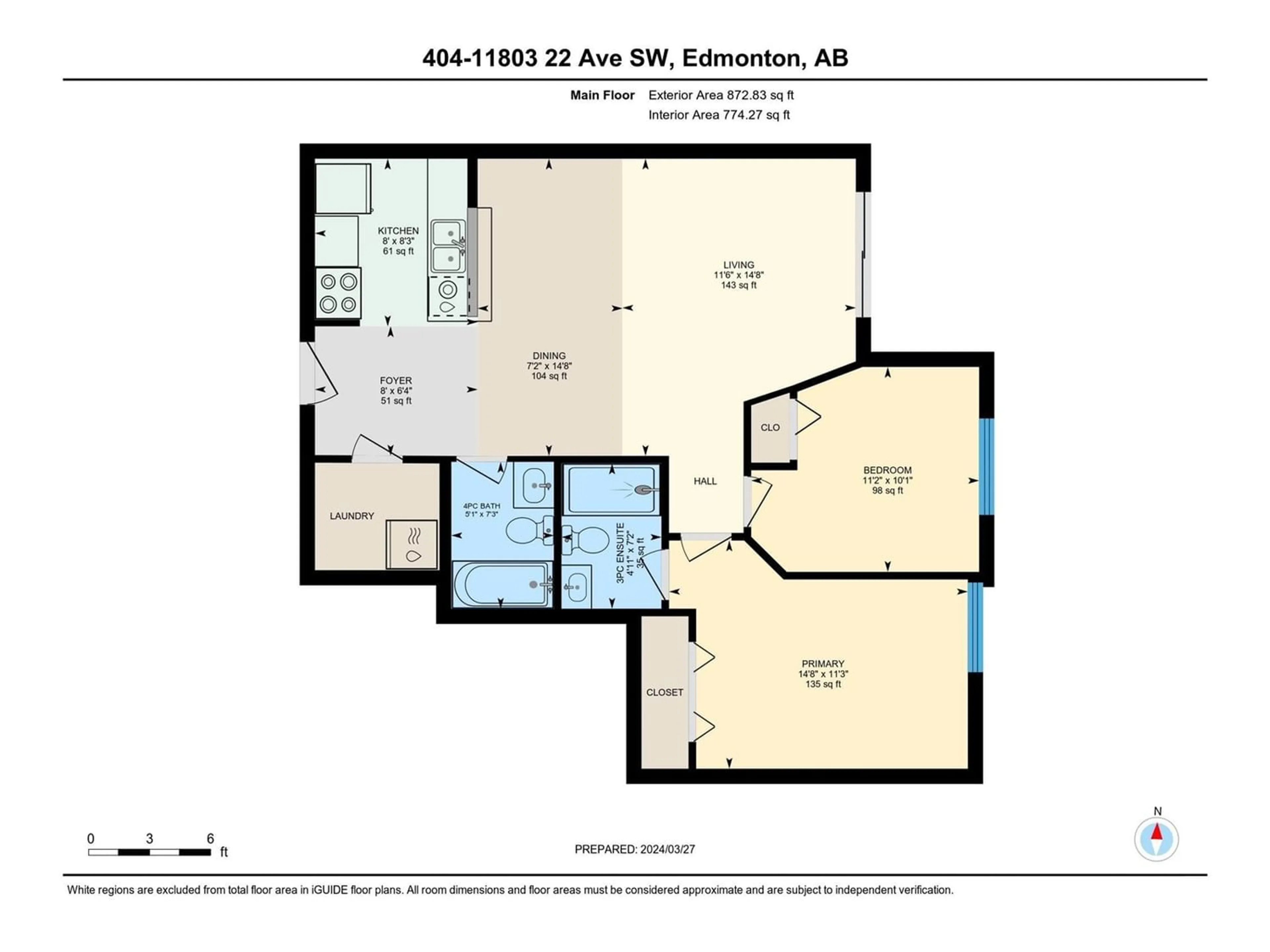 Floor plan for #404 11803 22 AV SW, Edmonton Alberta T6W2R9