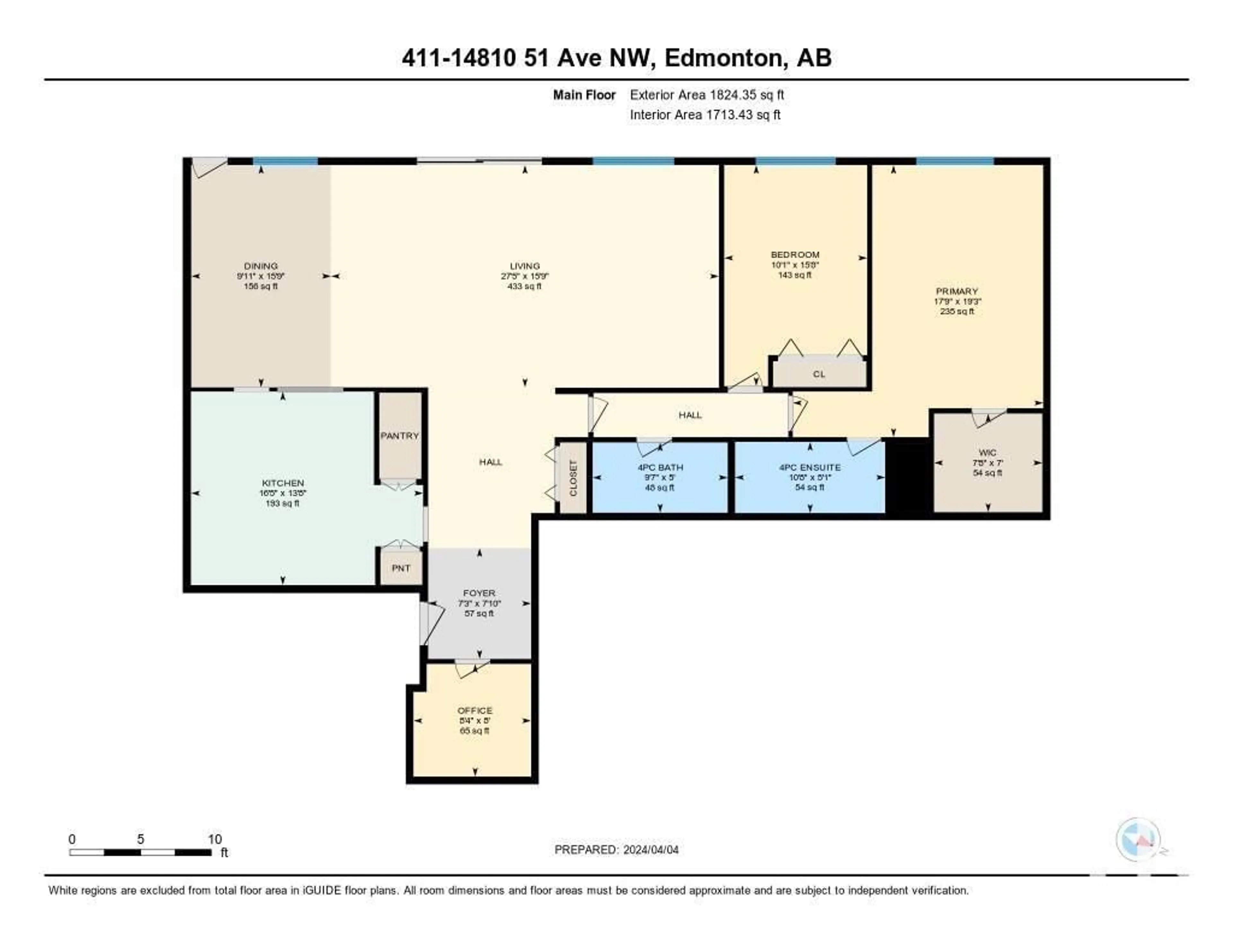 Floor plan for #411 14810 51 AV NW, Edmonton Alberta T6H5G5