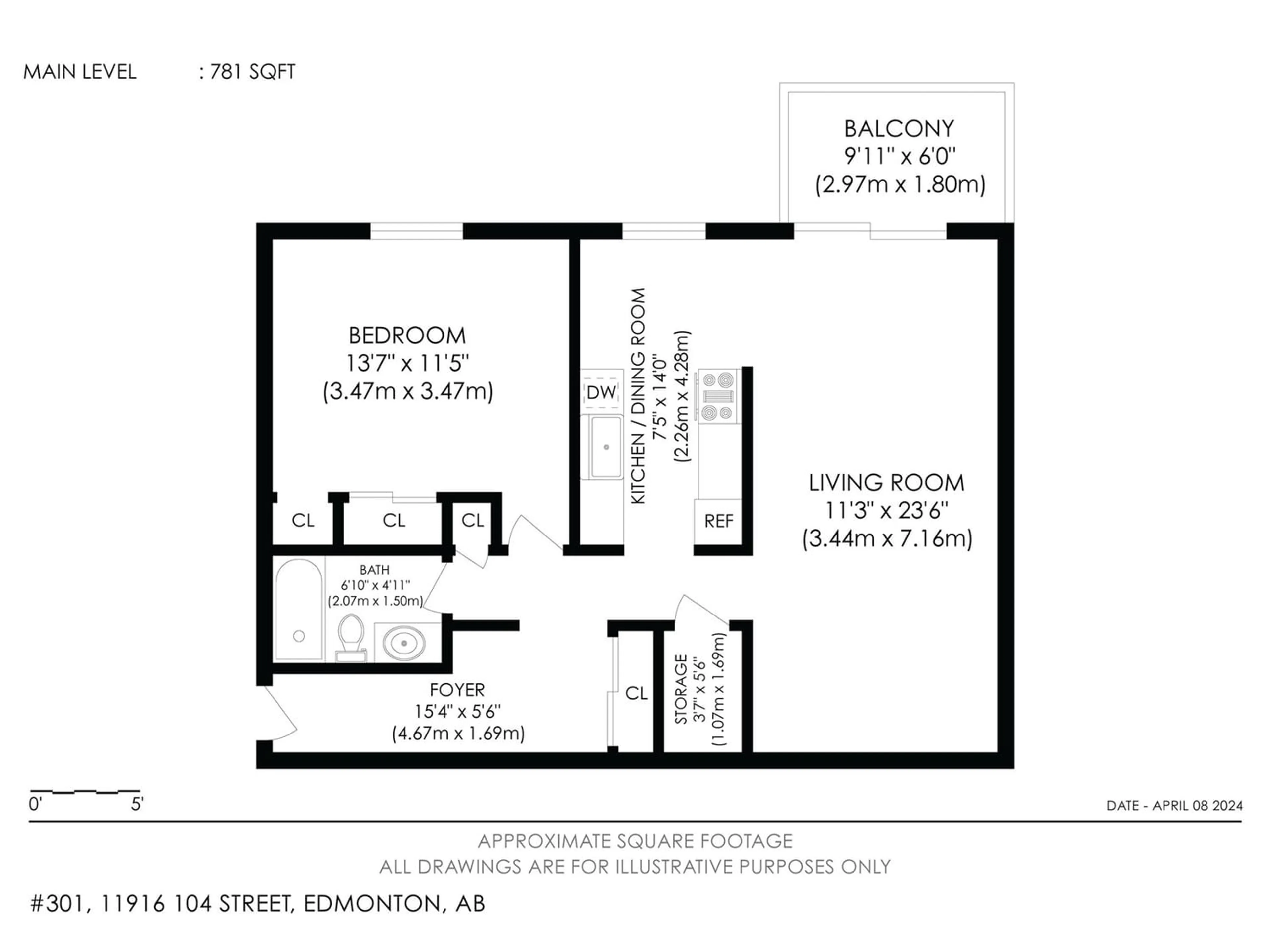 Floor plan for #301 11916 104 ST NW, Edmonton Alberta T5G2L2