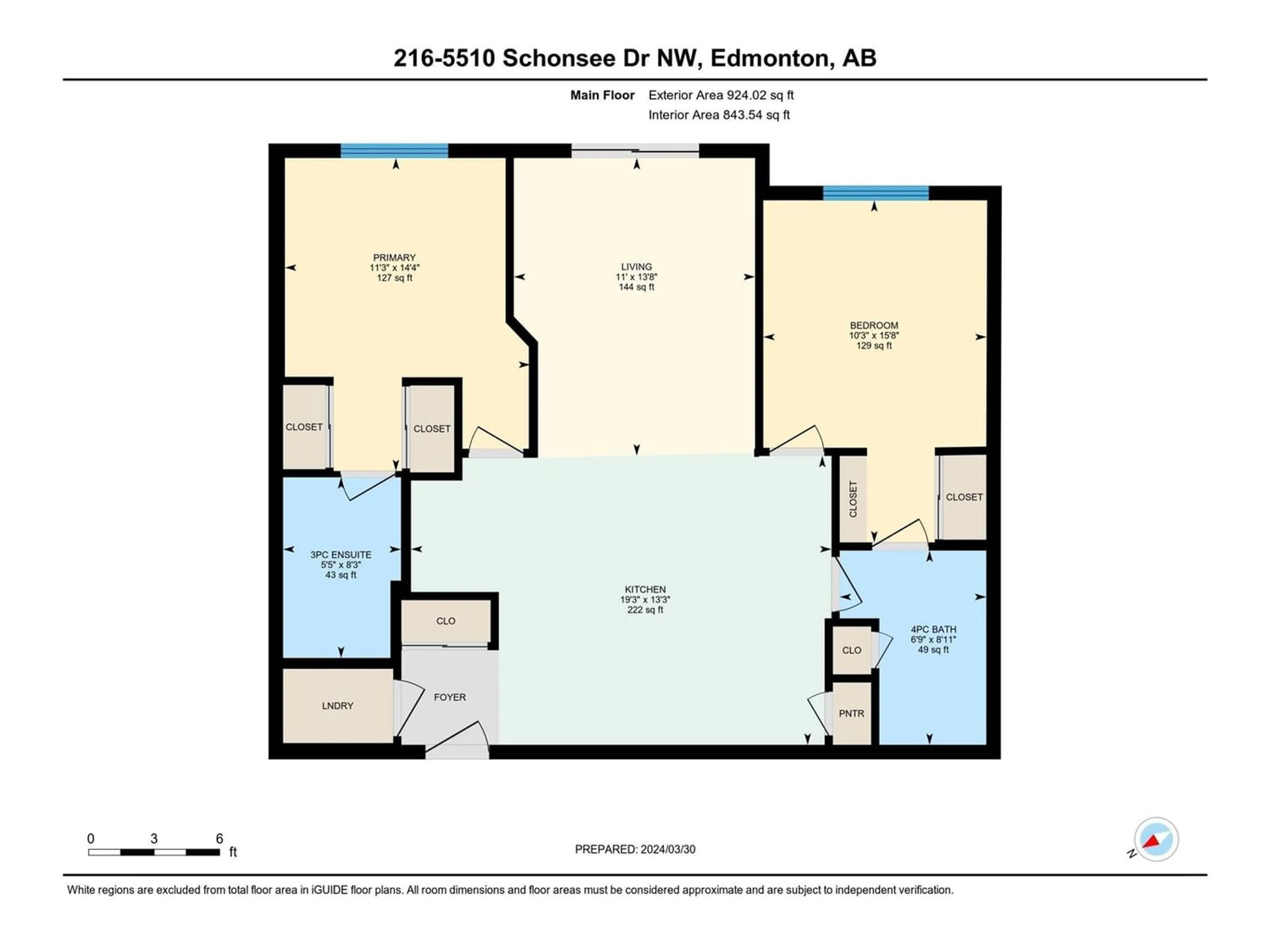 Floor plan for #216 5510 SCHONSEE DR NW NW, Edmonton Alberta T5Z0N9