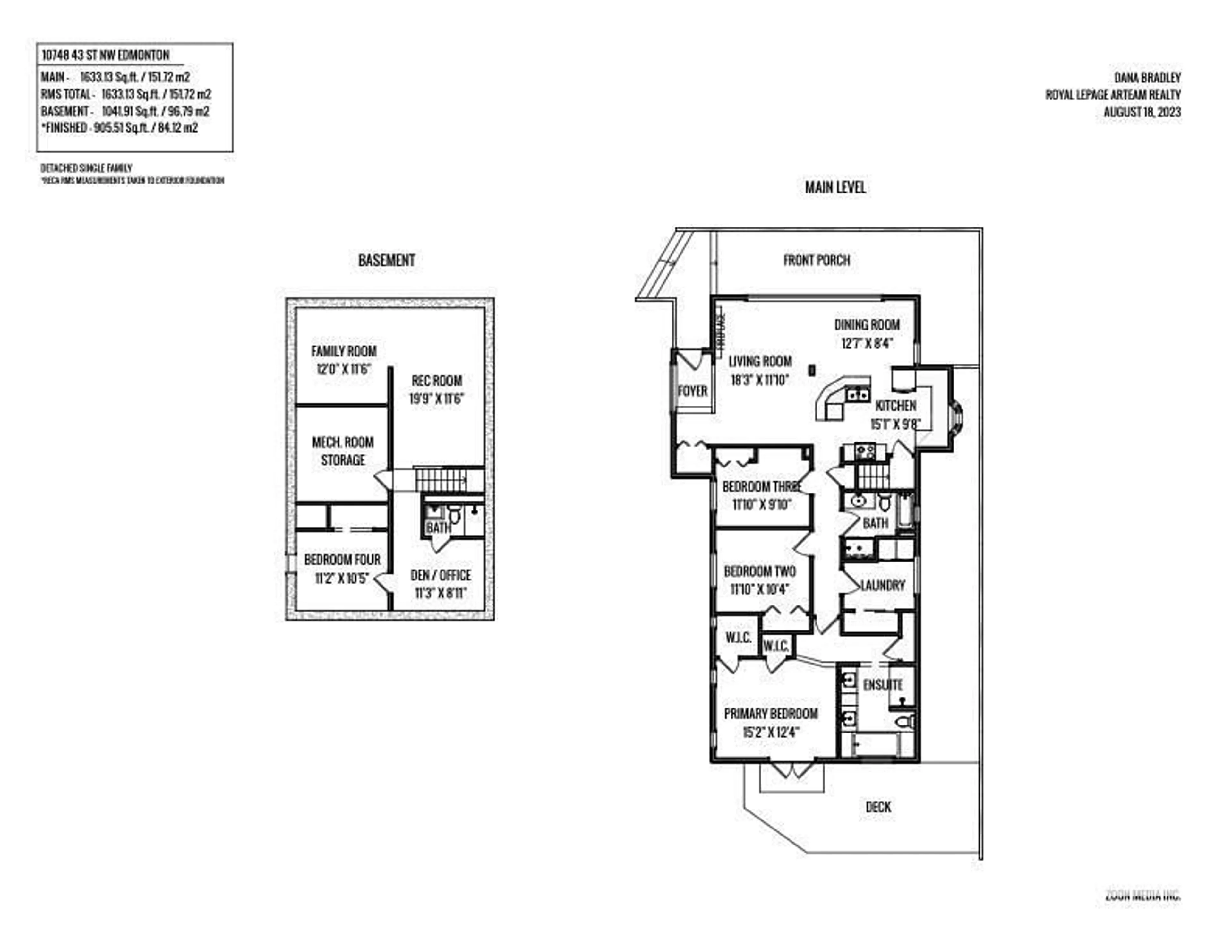 Floor plan for 10748 43 ST NW, Edmonton Alberta T6A1V4