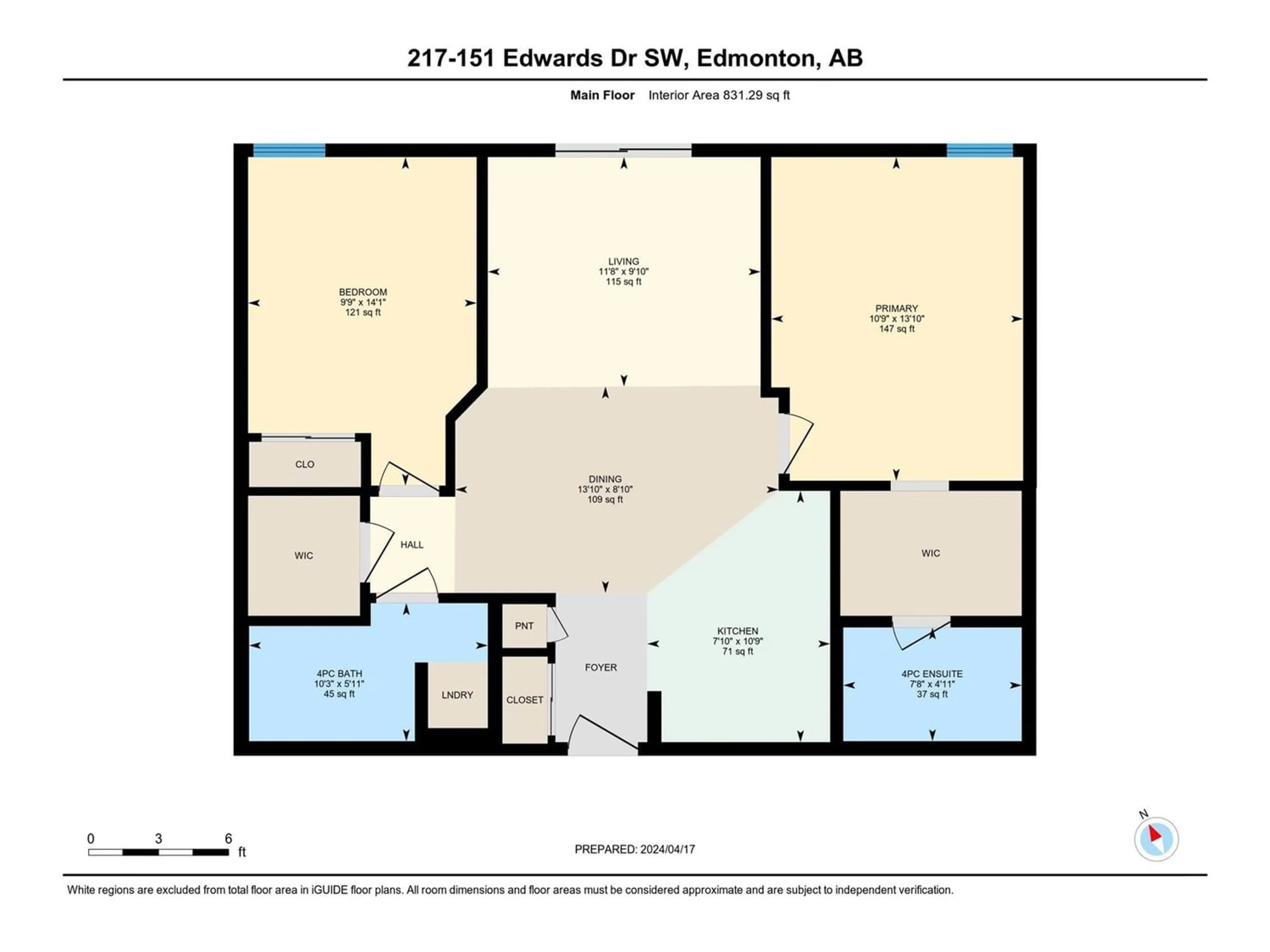 Floor plan for #217 151 EDWARDS DR SW, Edmonton Alberta T6X1N5
