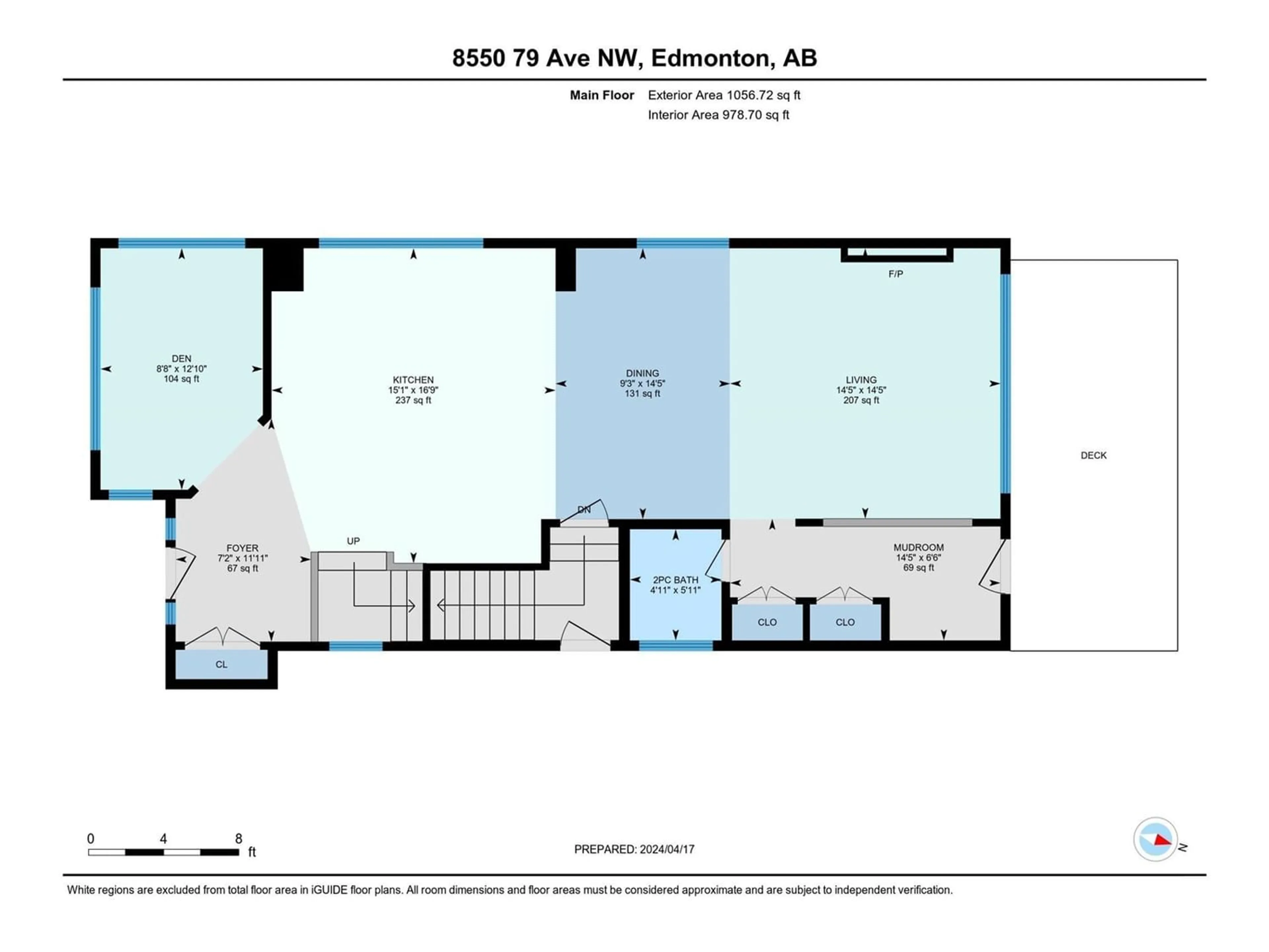 Floor plan for 8550 79 AV NW, Edmonton Alberta T5N0T9